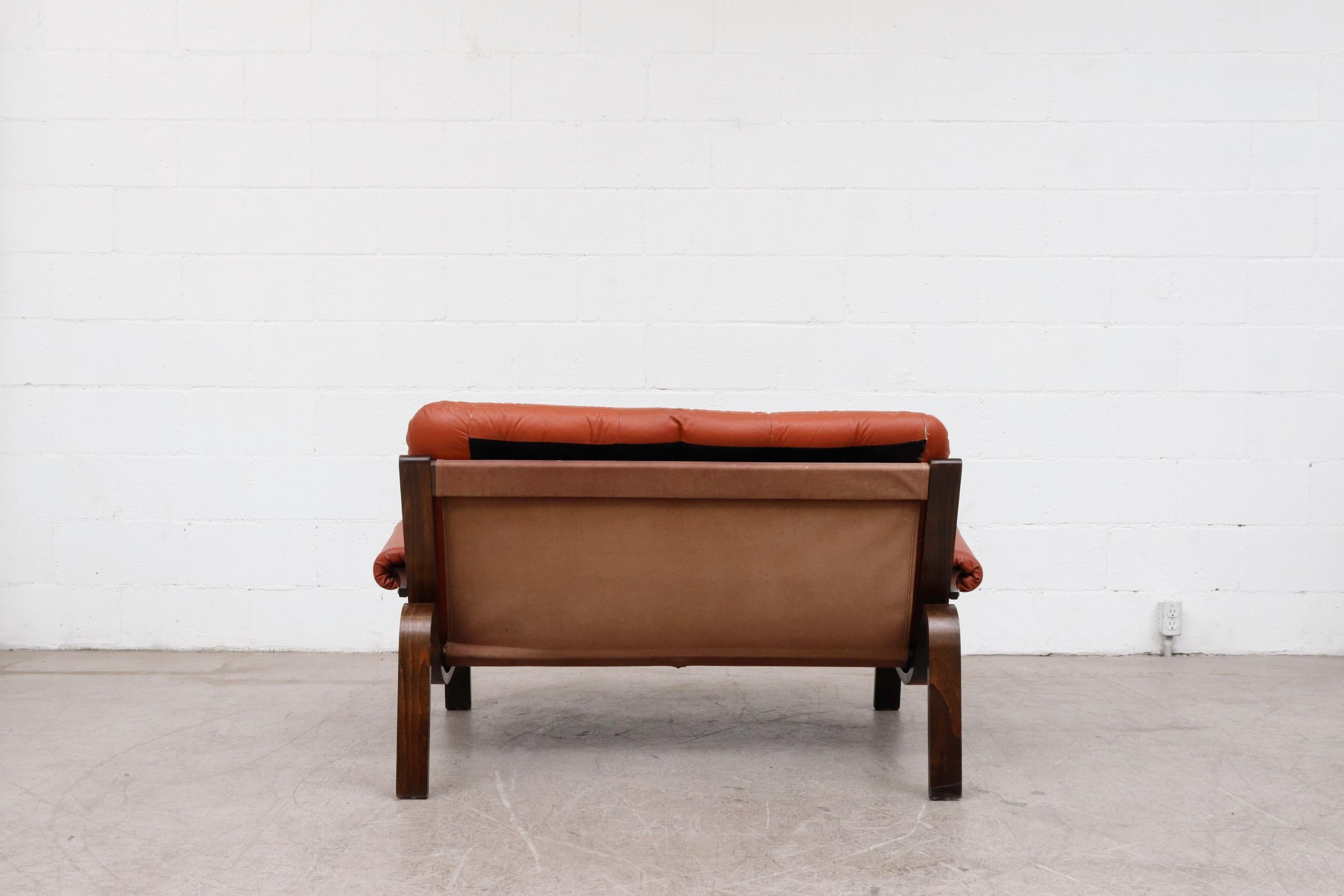 Swedish Arne Norell Style Leather Loveseat with Bent Wood Frame