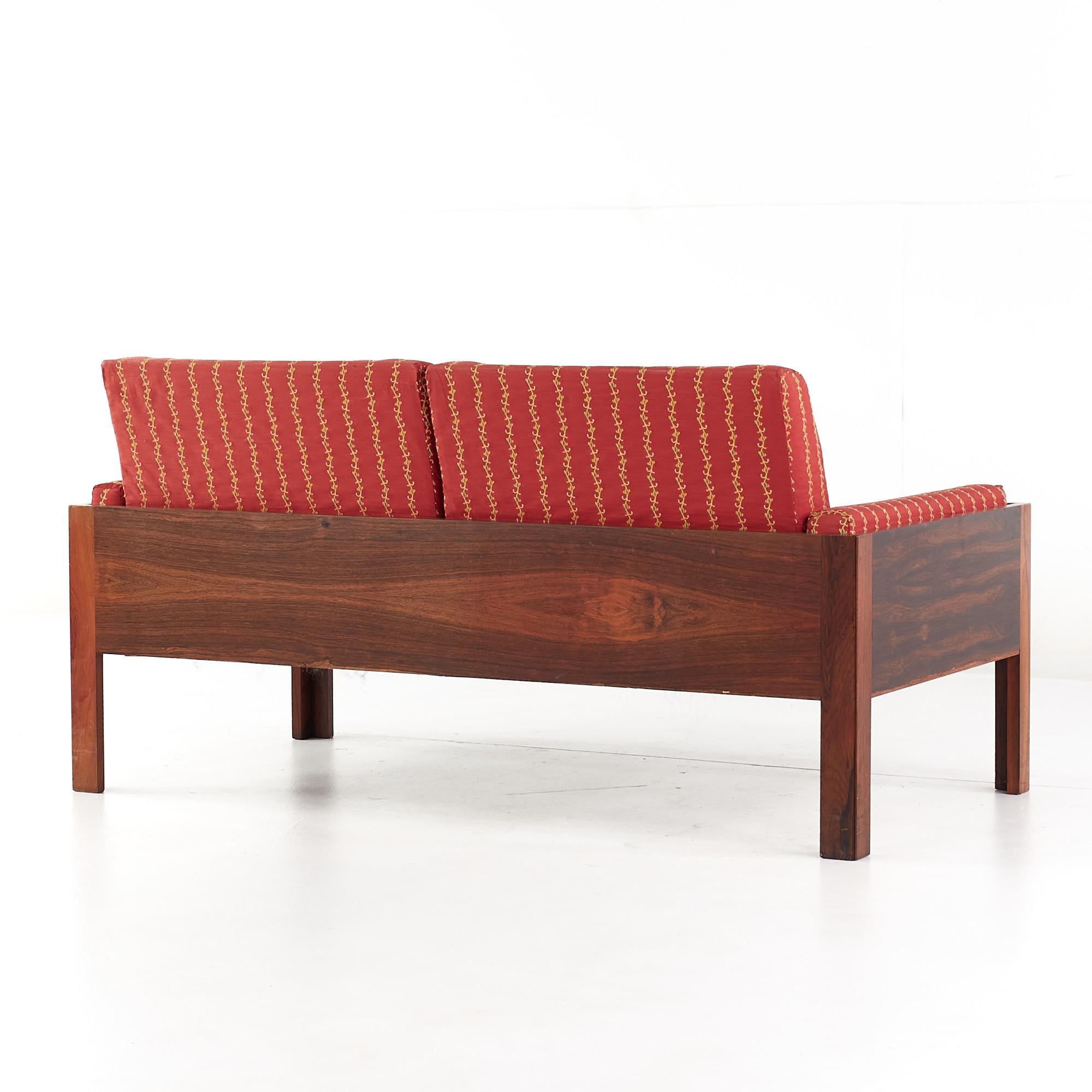 Upholstery Arne Norell Style Mid Century Danish Rosewood Settee Loveseat Sofa For Sale