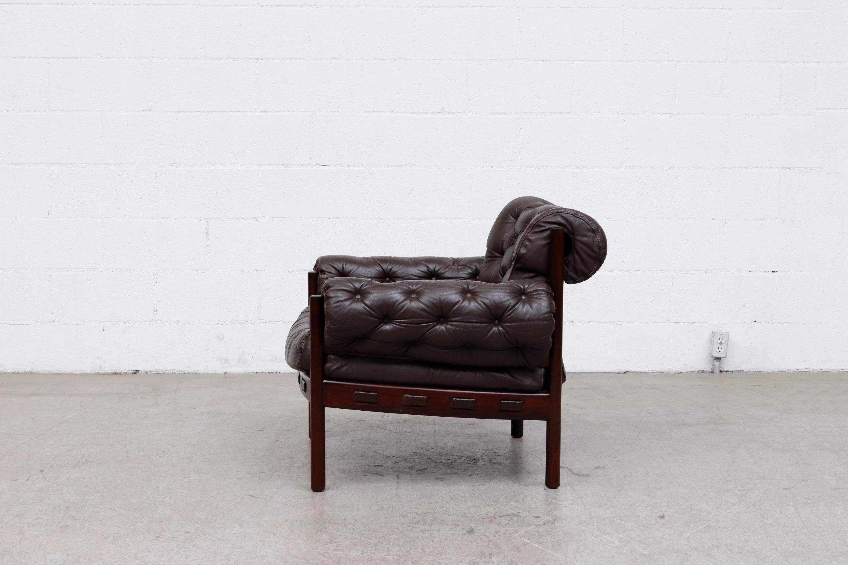 Mid-Century Modern Arne Norell Style Tufted Leather Lounge Chair by Sven Ellekaer for Coja