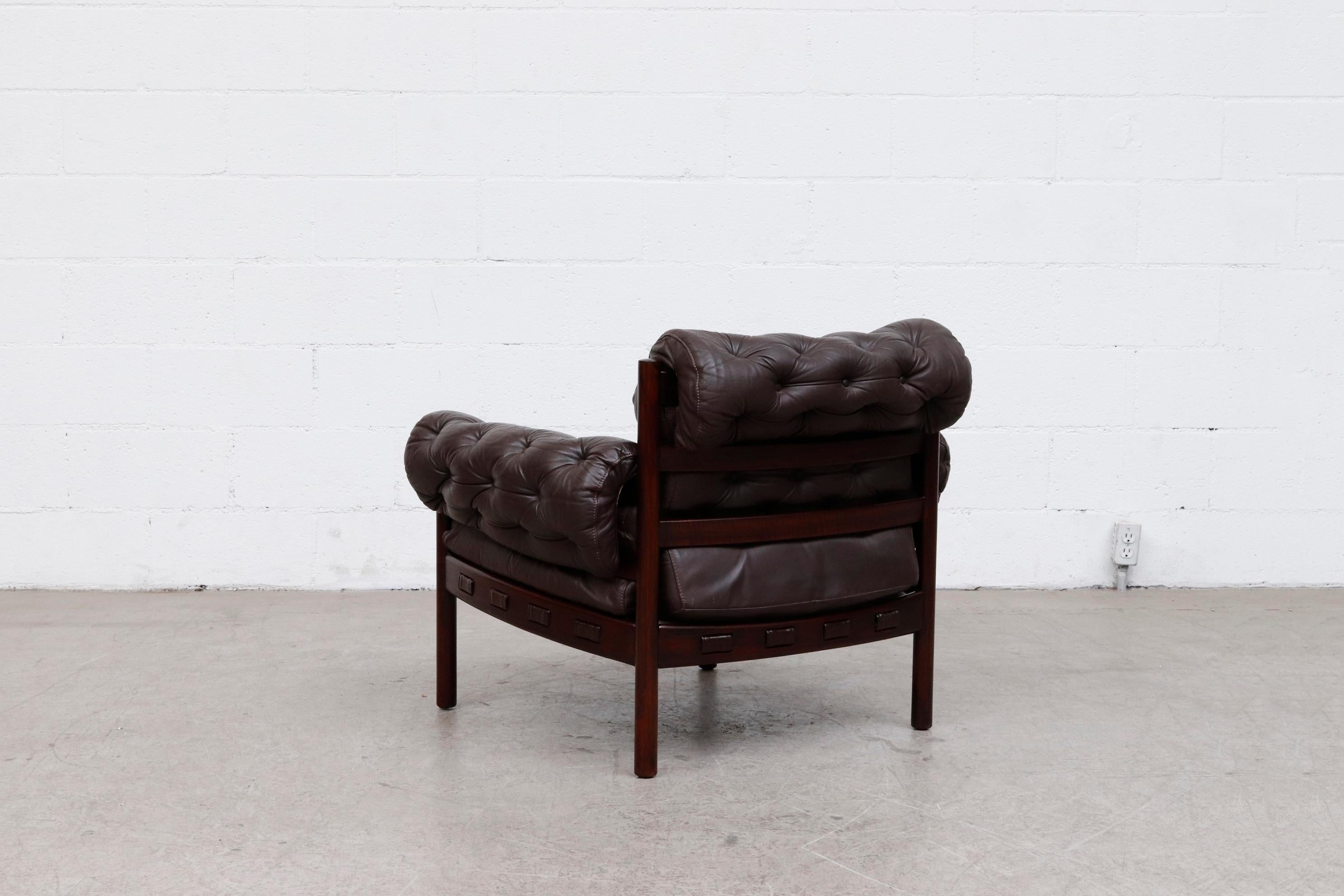 Dutch Arne Norell Style Tufted Leather Lounge Chair by Sven Ellekaer for Coja