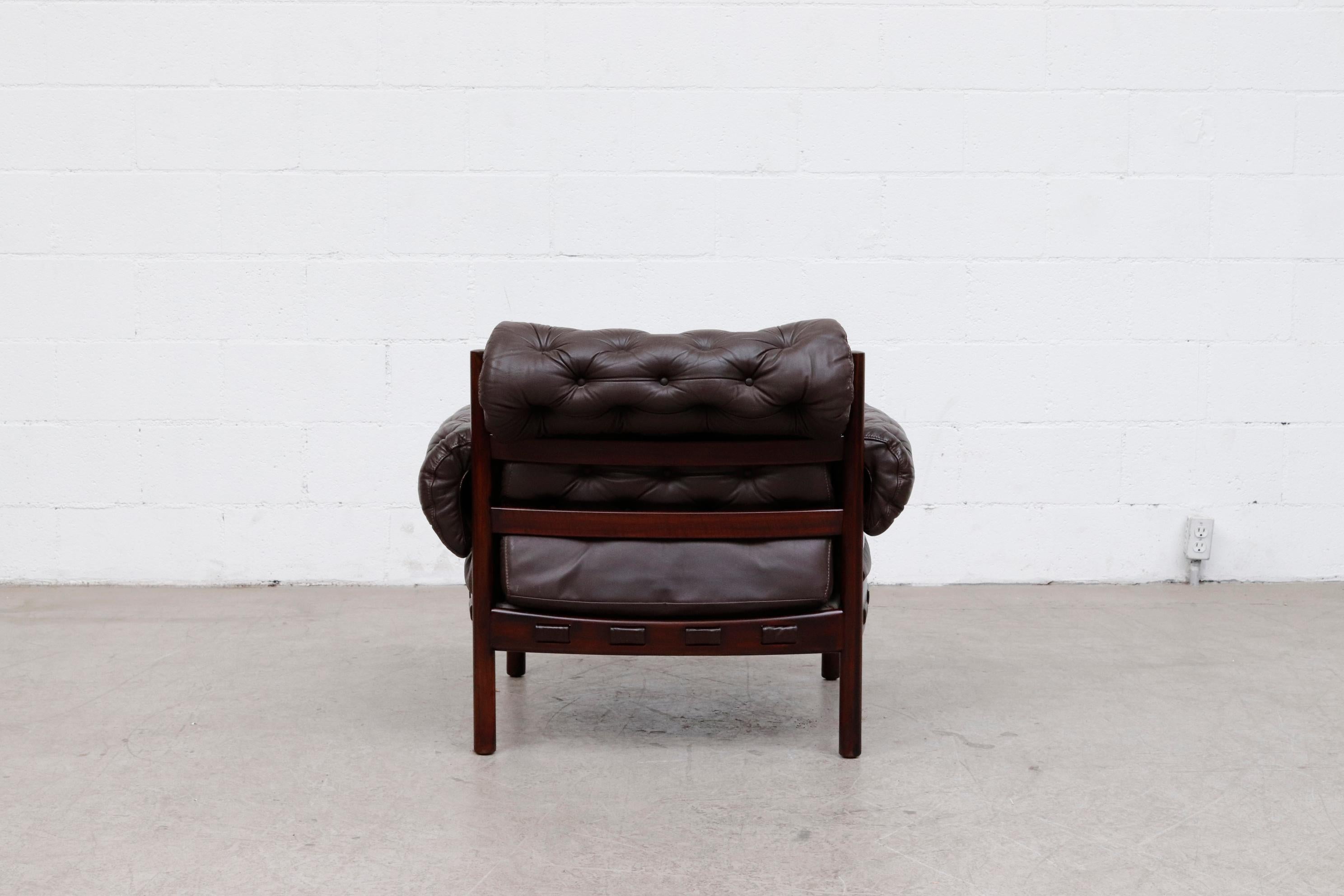 Arne Norell Style Tufted Leather Lounge Chair by Sven Ellekaer for Coja In Good Condition In Los Angeles, CA