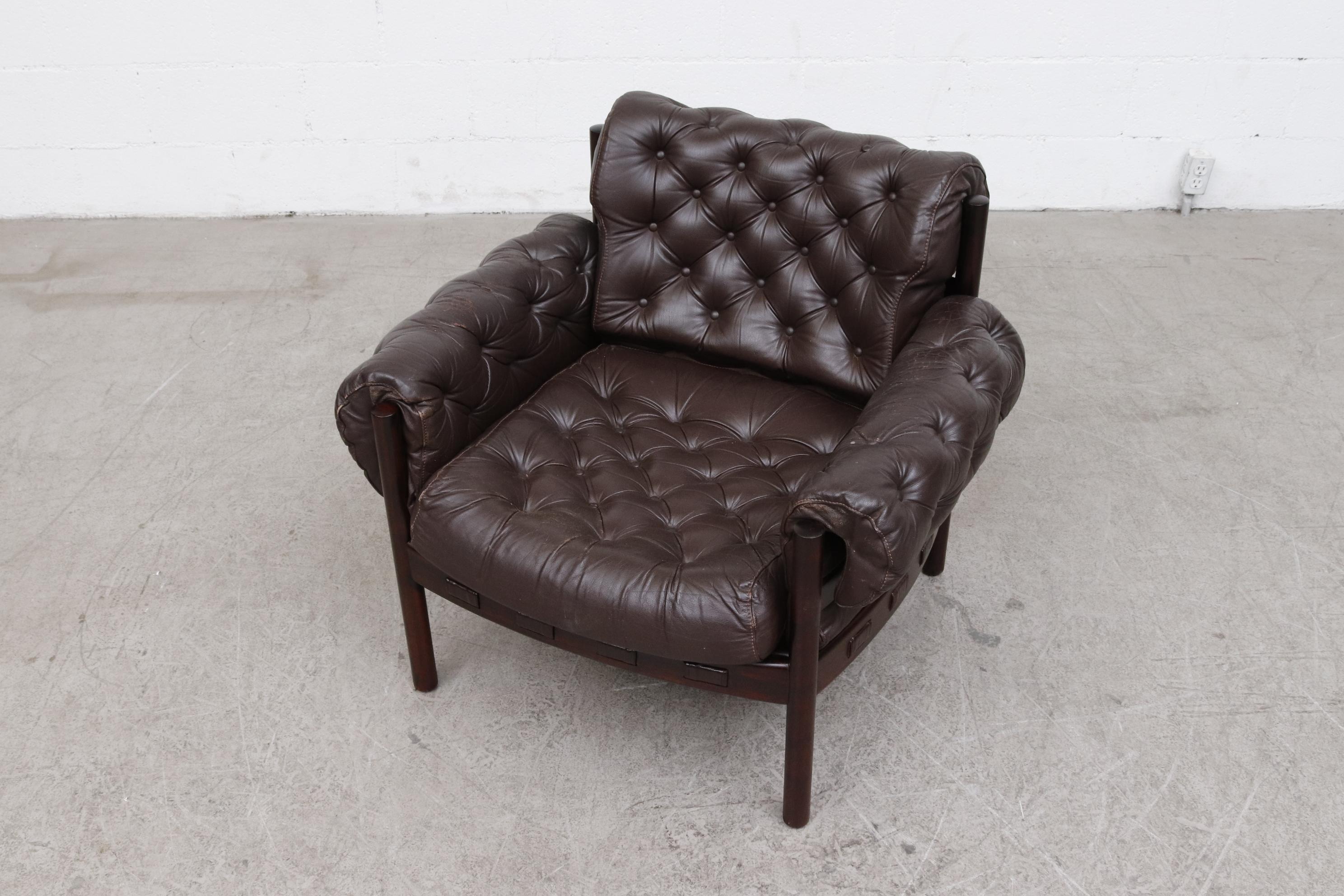 Mid-20th Century Arne Norell Style Tufted Leather Lounge Chair by Sven Ellekaer for Coja