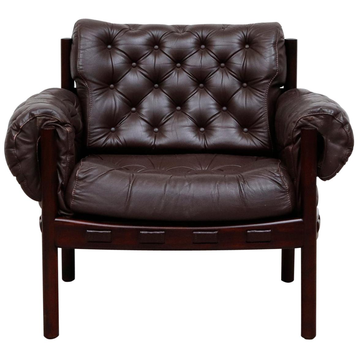 Arne Norell Style Tufted Leather Lounge Chair by Sven Ellekaer for Coja