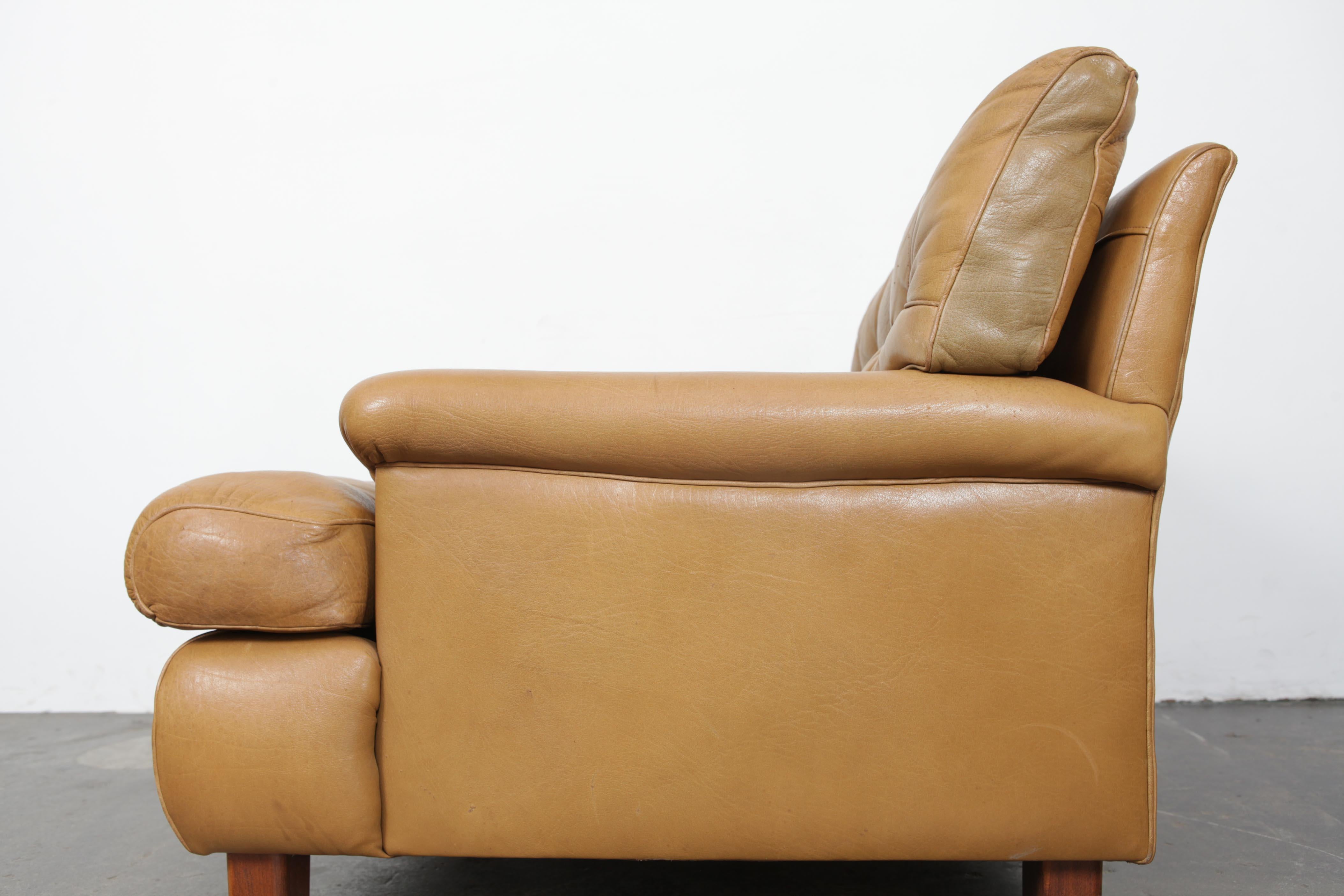 Arne Norell Tan Leather Tufted and Paneled Lounge Chair by Norell AB 4