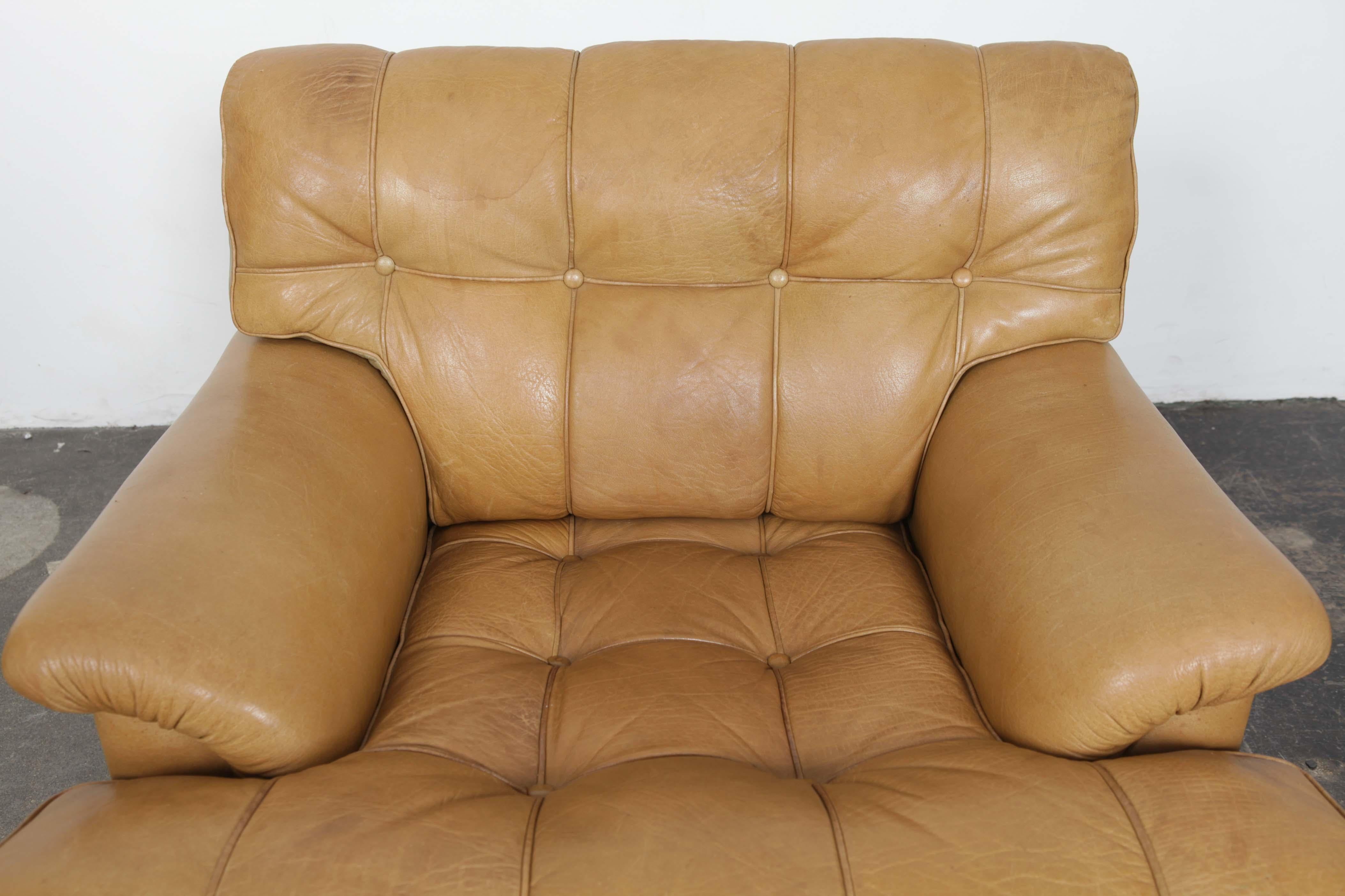 Arne Norell Tan Leather Tufted and Paneled Lounge Chair by Norell AB 14