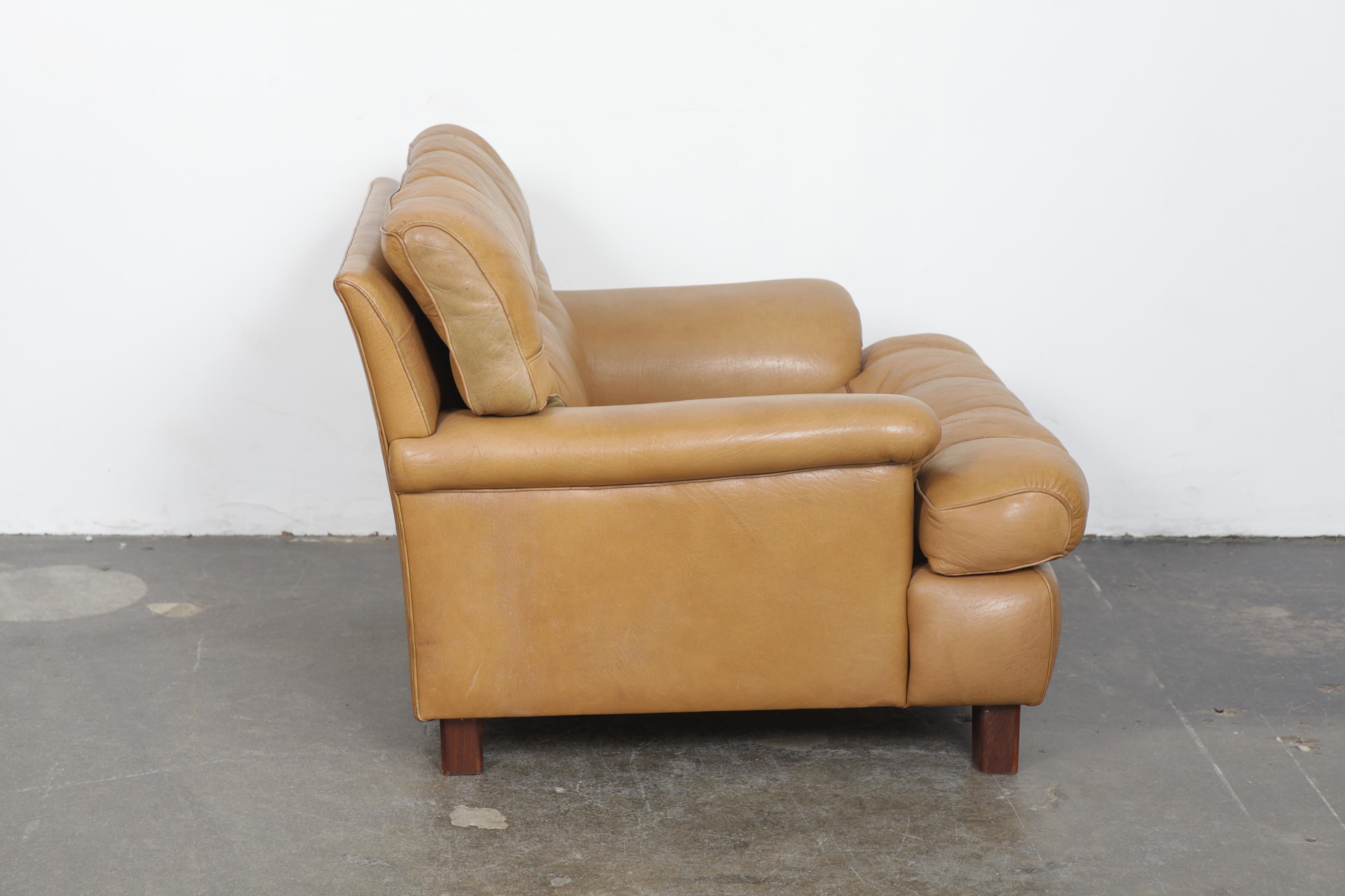 Mid-Century Modern Arne Norell Tan Leather Tufted and Paneled Lounge Chair by Norell AB