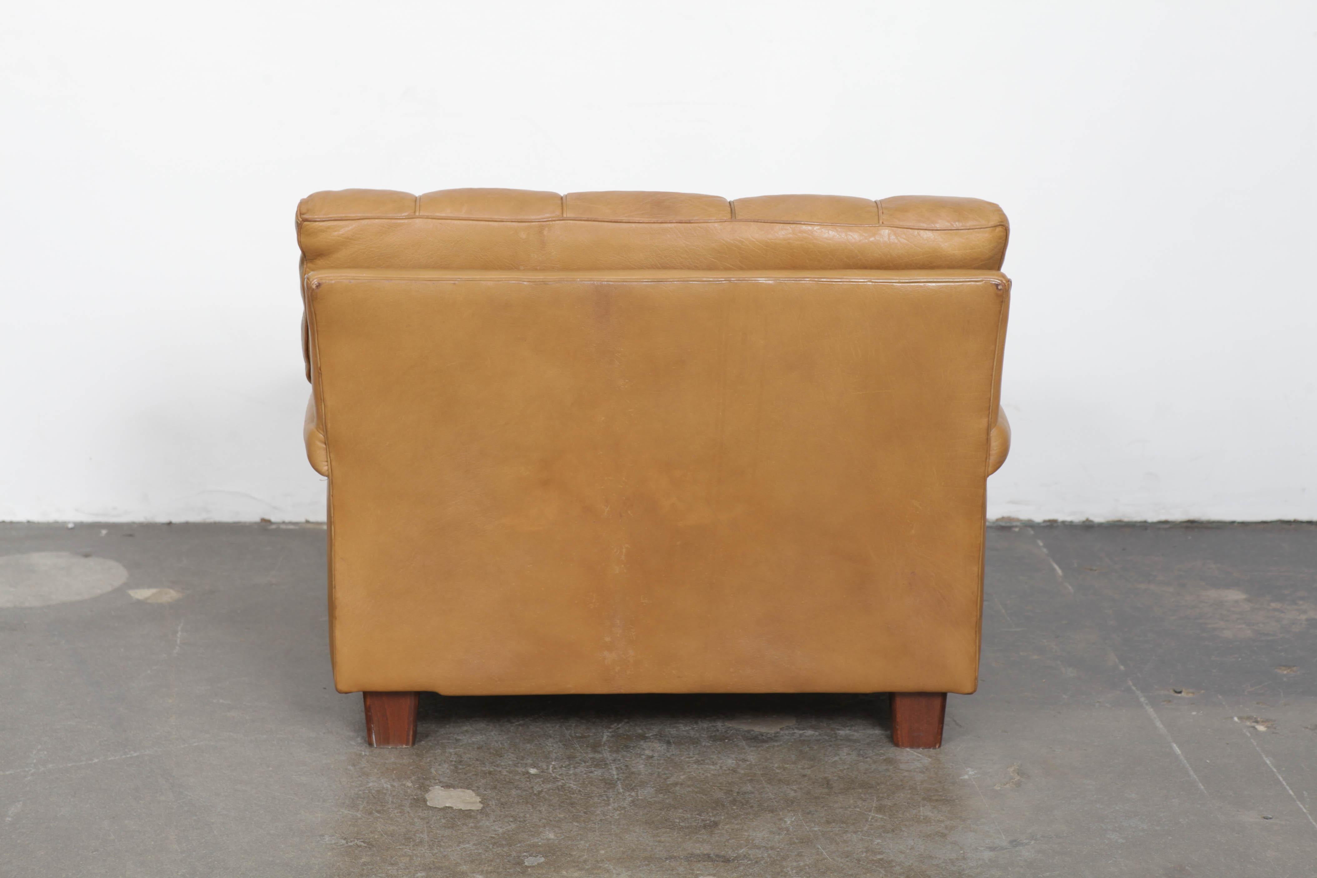 Swedish Arne Norell Tan Leather Tufted and Paneled Lounge Chair by Norell AB