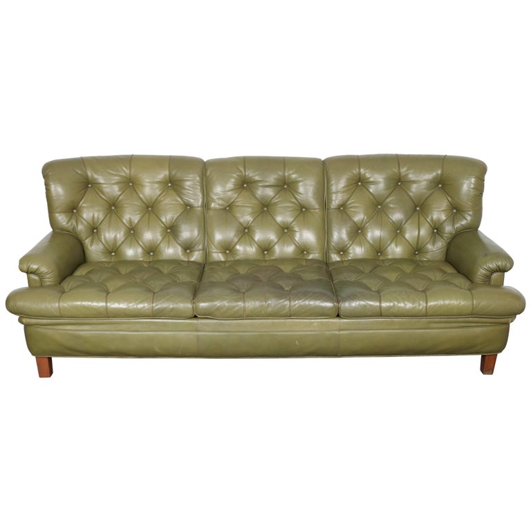 Arne Norell ThreeSeat Sofa in Green Leather at 1stDibs
