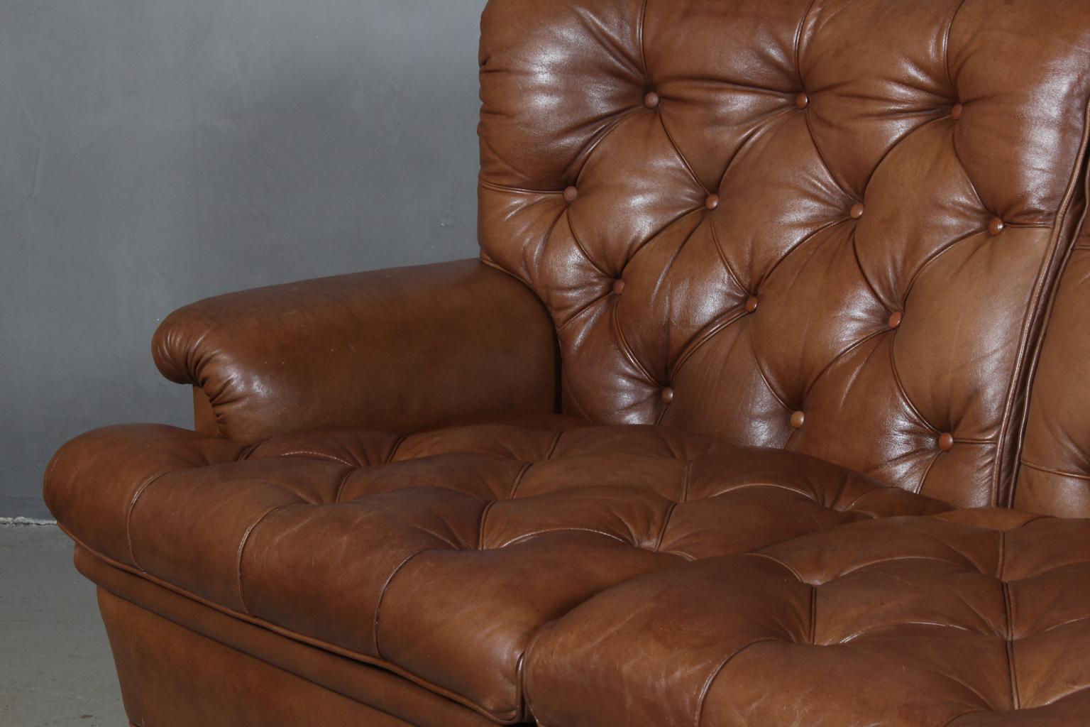 Swedish Arne Norell Three-Seat Sofa in Leather