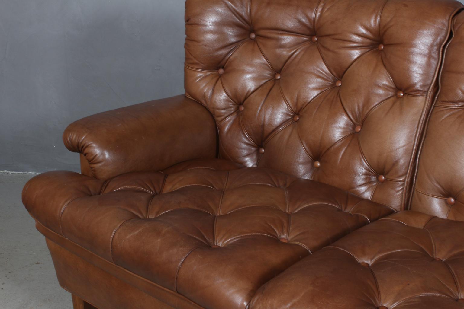 Beech Arne Norell Three-Seat Sofa in Leather