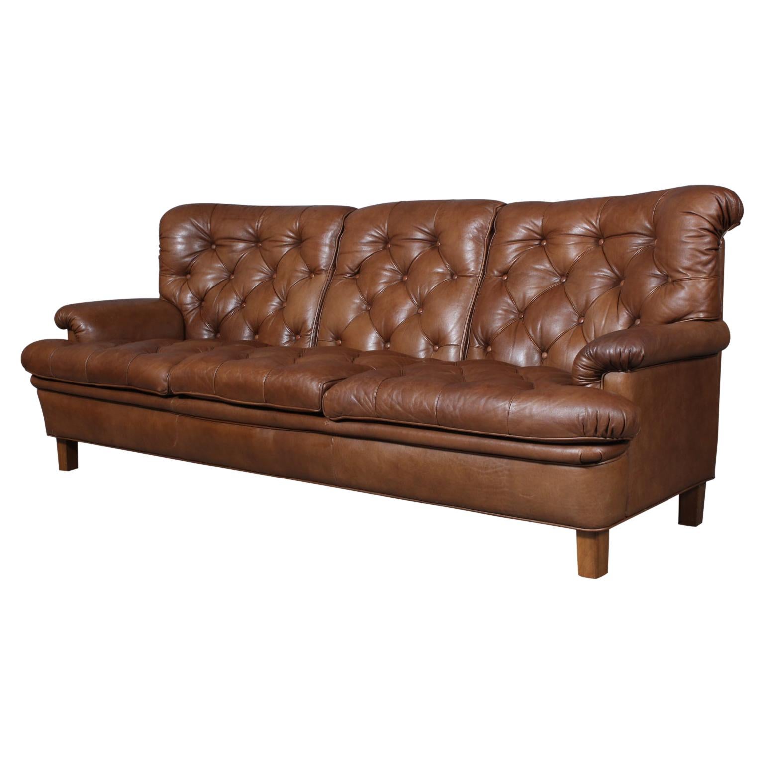 Arne Norell Three-Seat Sofa in Leather