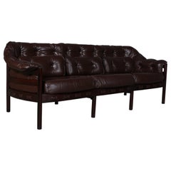 Arne Norell Three-Seat Sofa in Mahogany and Leather