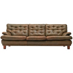Arne Norell Three-Seat Sofa in Patinated Olive Green Leather