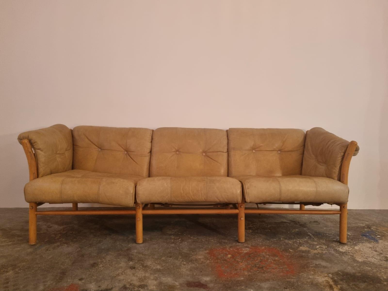 Arne Norell Three Seater Leather Sofa, 1970s For Sale 5