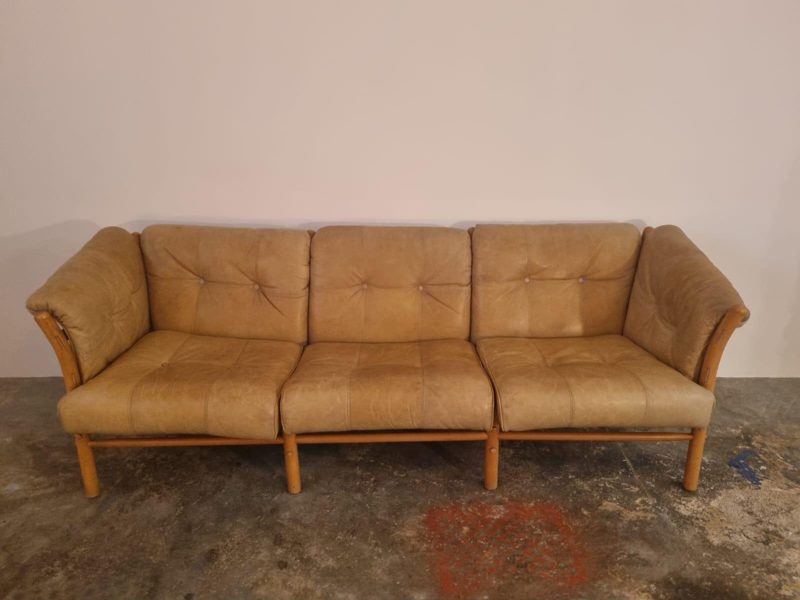 Arne Norell Three Seater Leather Sofa, 1970s For Sale 7