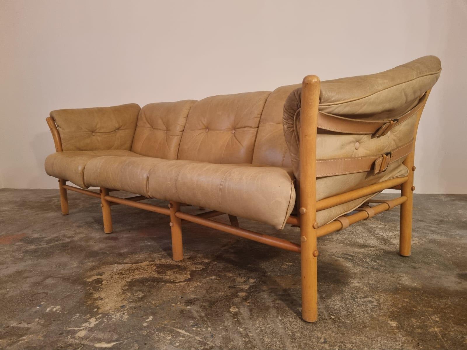 20th Century Arne Norell Three Seater Leather Sofa, 1970s For Sale