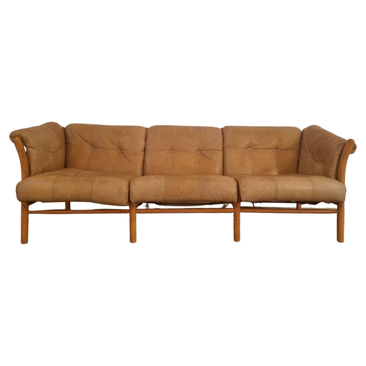 Arne Norell Three Seater Leather Sofa, 1970s