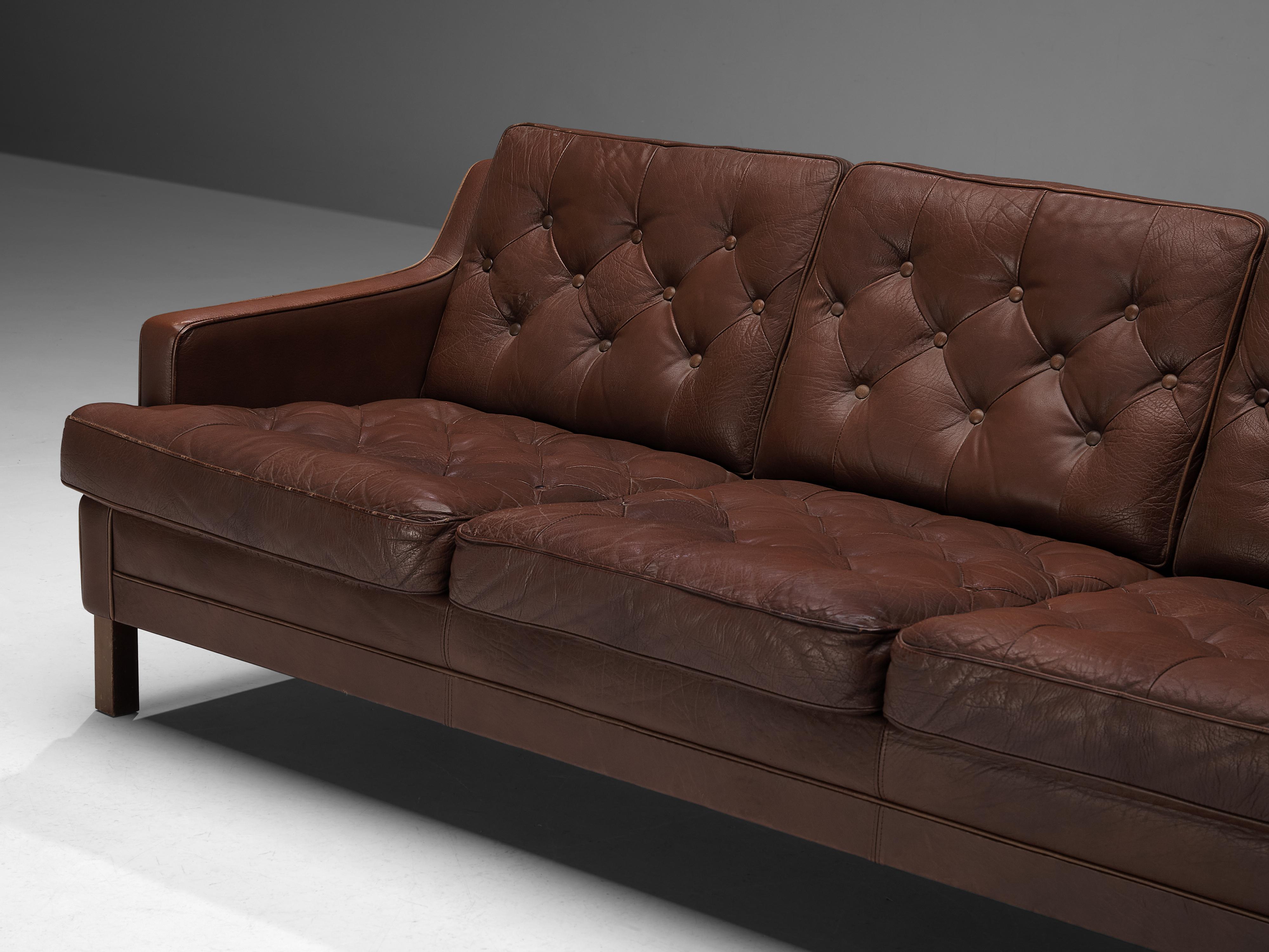 Scandinavian Modern Arne Norell Sofa in Brown Leather For Sale