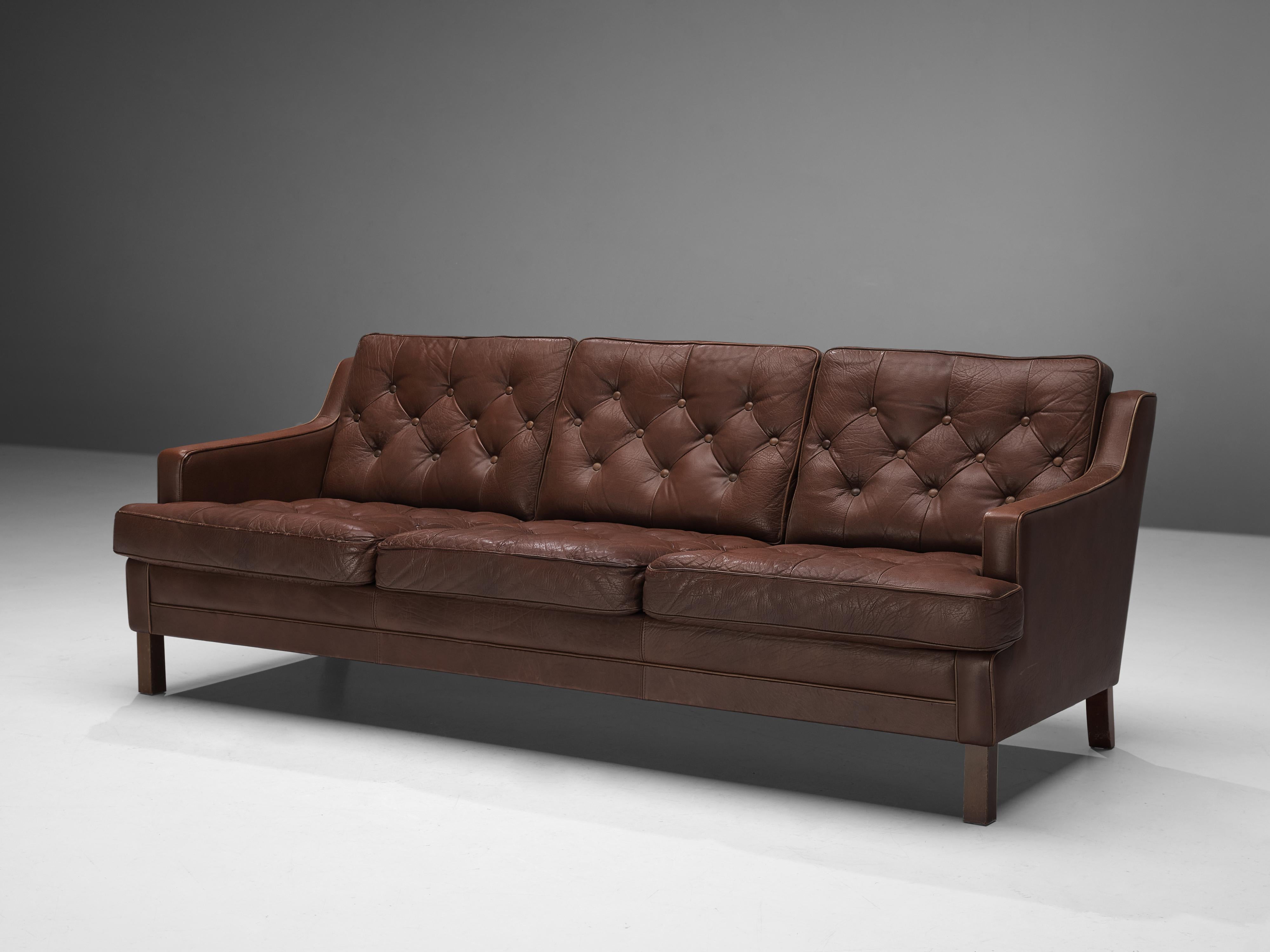Swedish Arne Norell Sofa in Brown Leather For Sale