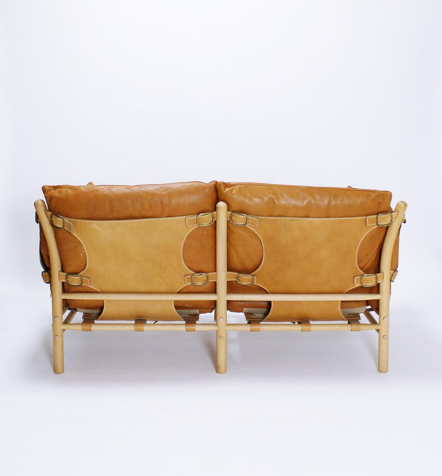 Mid-20th Century  Arne Norell Two Seater Sofa in Brown Leather Model Ilona