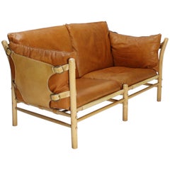  Arne Norell Two Seater Sofa in Brown Leather Model Ilona