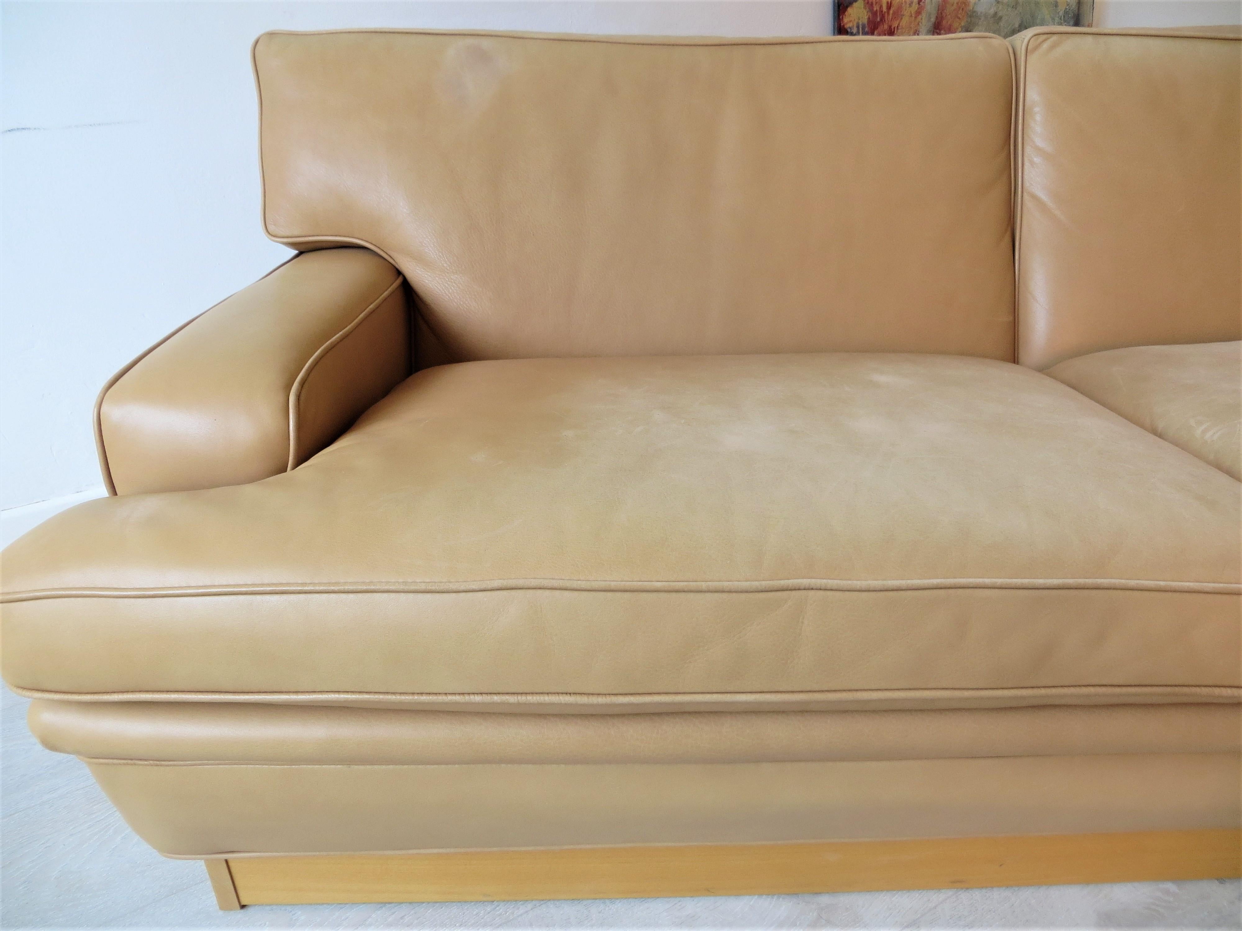 Wood Arne Norell Vintage Leather Merkur Sofa Loveseat in Butterscotch Brown , 1960s For Sale