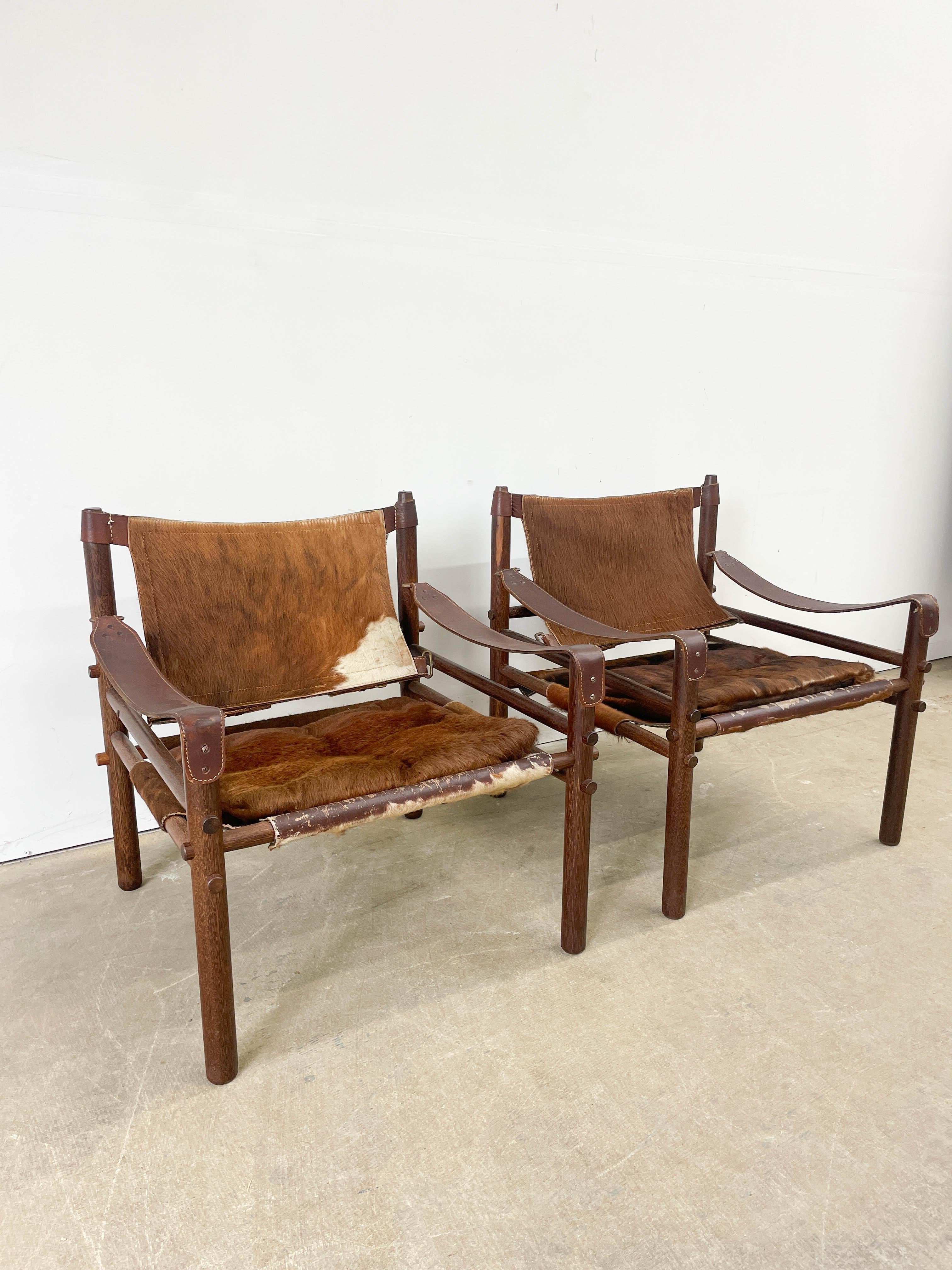 Mid-Century Modern Arne Norell Wenge and Calfskin Sirocco Safari Chairs For Sale