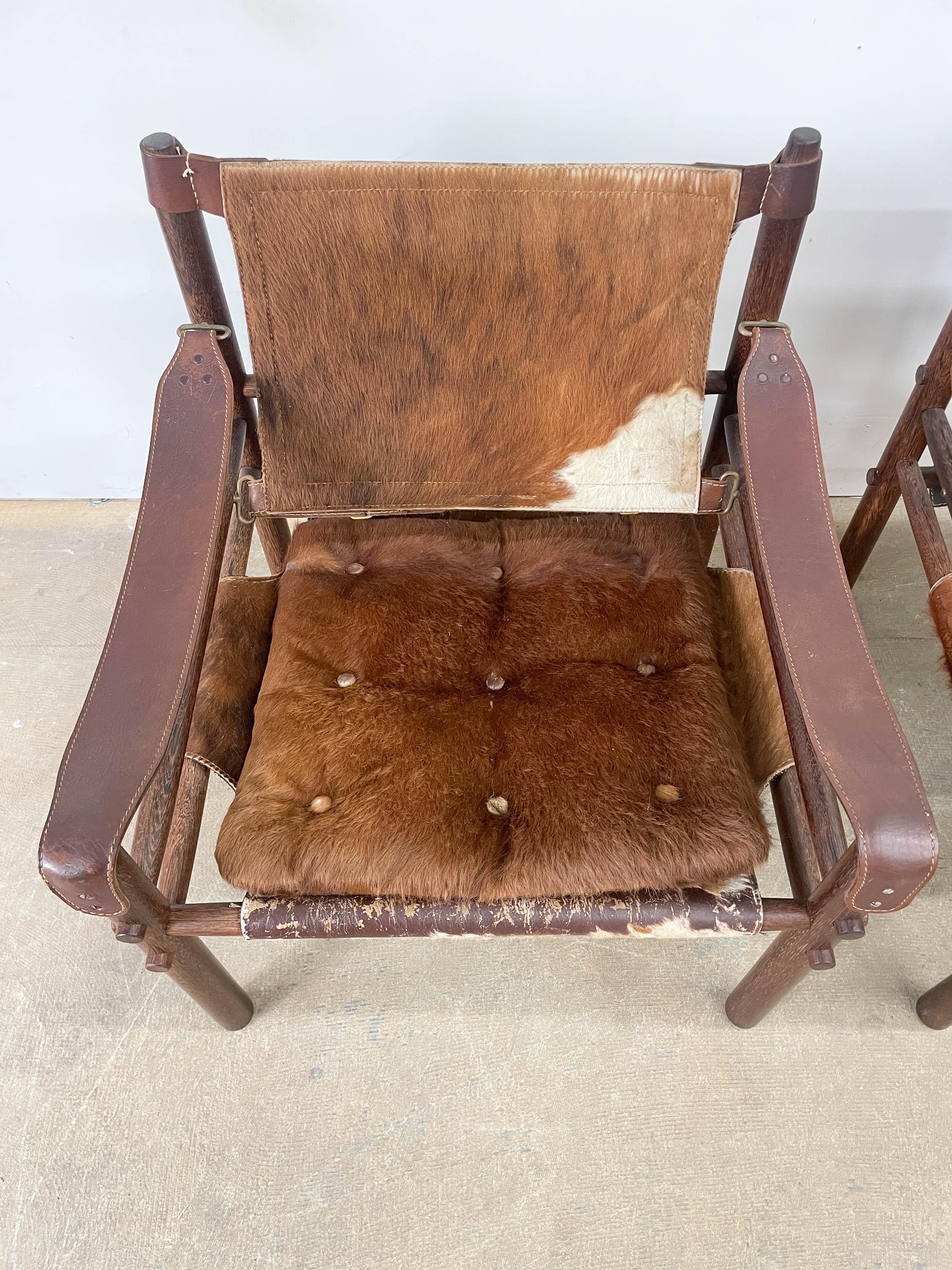 Danish Arne Norell Wenge and Calfskin Sirocco Safari Chairs For Sale