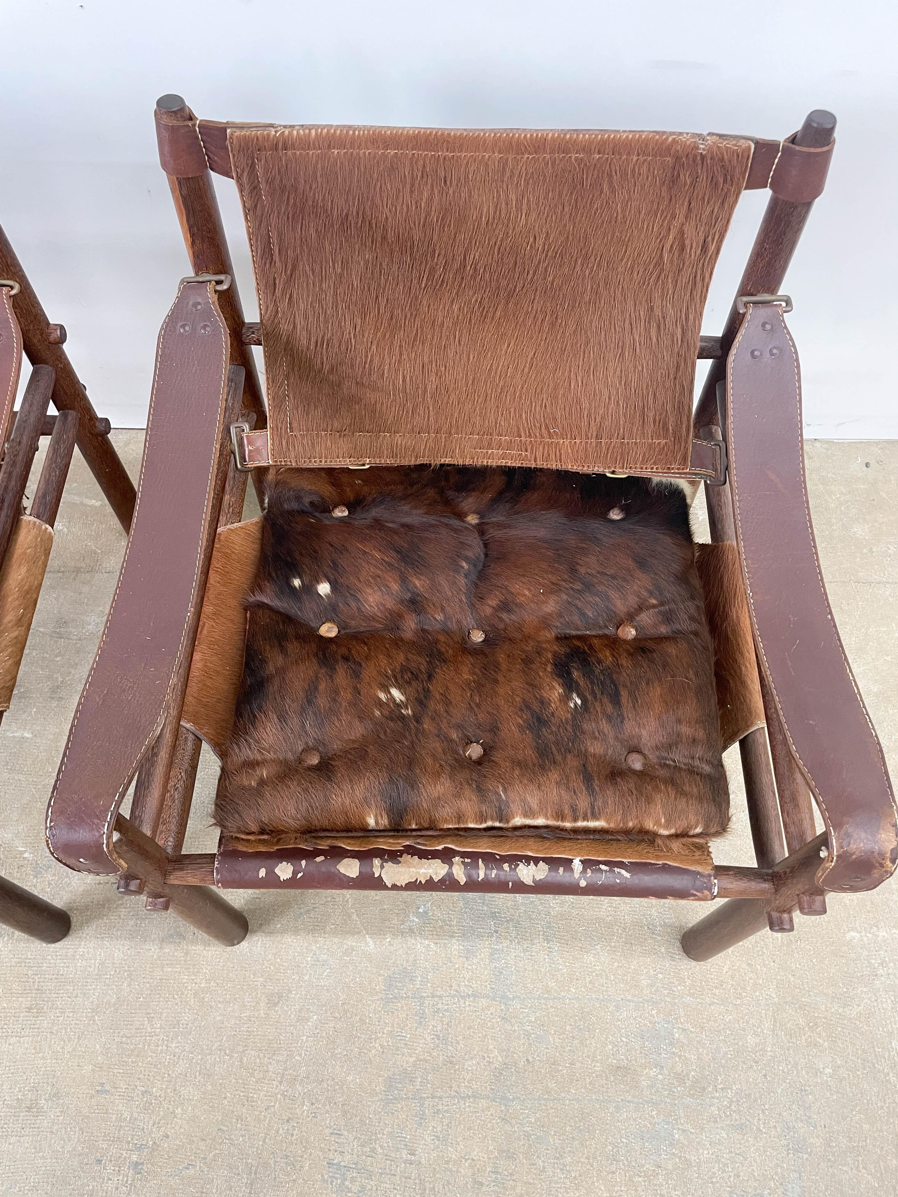 Arne Norell Wenge and Calfskin Sirocco Safari Chairs In Good Condition For Sale In Kalamazoo, MI