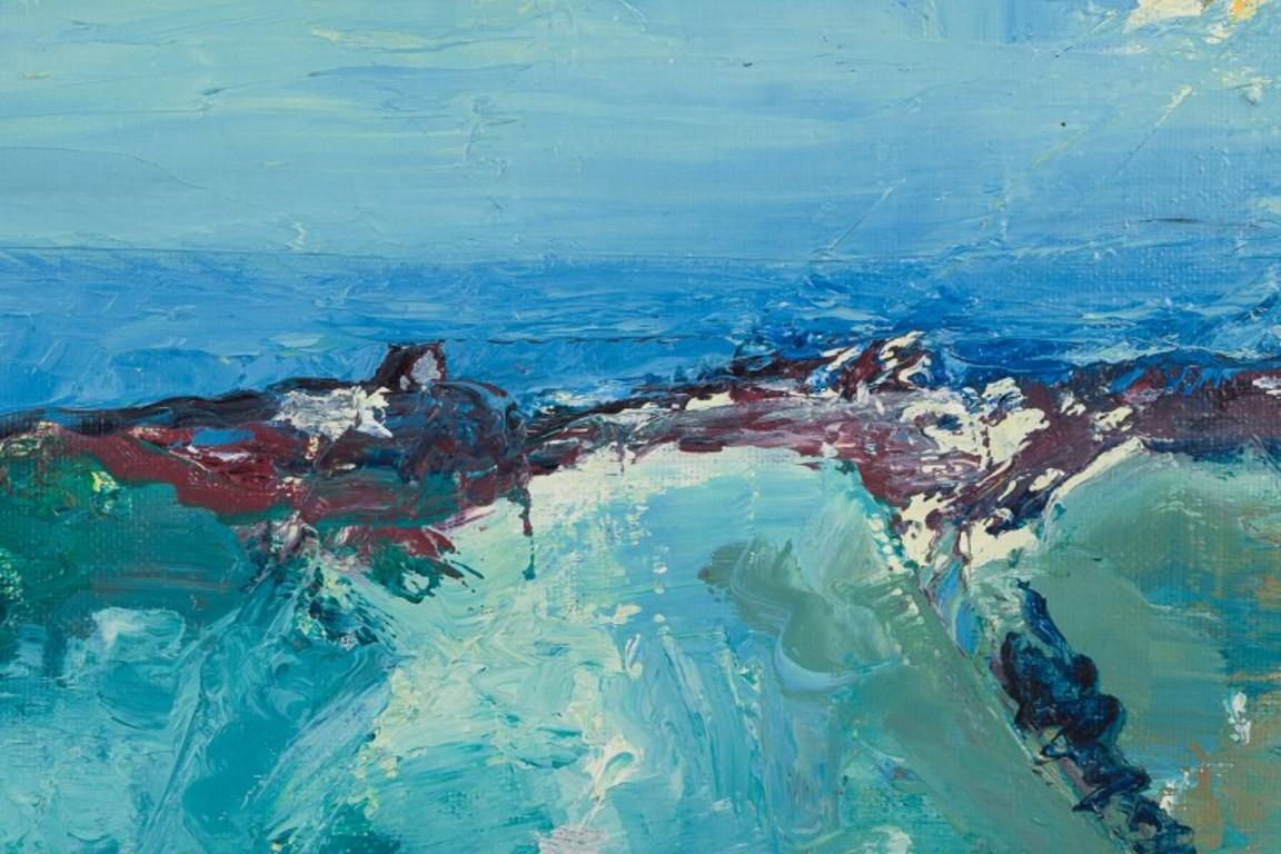 Arne Ringström, Swedish artist. Oil on canvas. Modernist landscape. In Excellent Condition For Sale In Copenhagen, DK