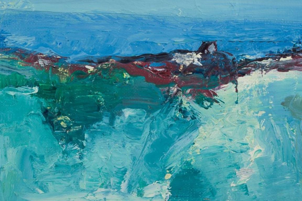 Mid-20th Century Arne Ringström, Swedish artist. Oil on canvas. Modernist landscape. For Sale