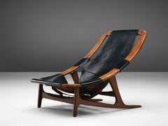 Arne Tidemand Ruud Adjustable 'Holmkollen' Lounge Chair in Black Leather