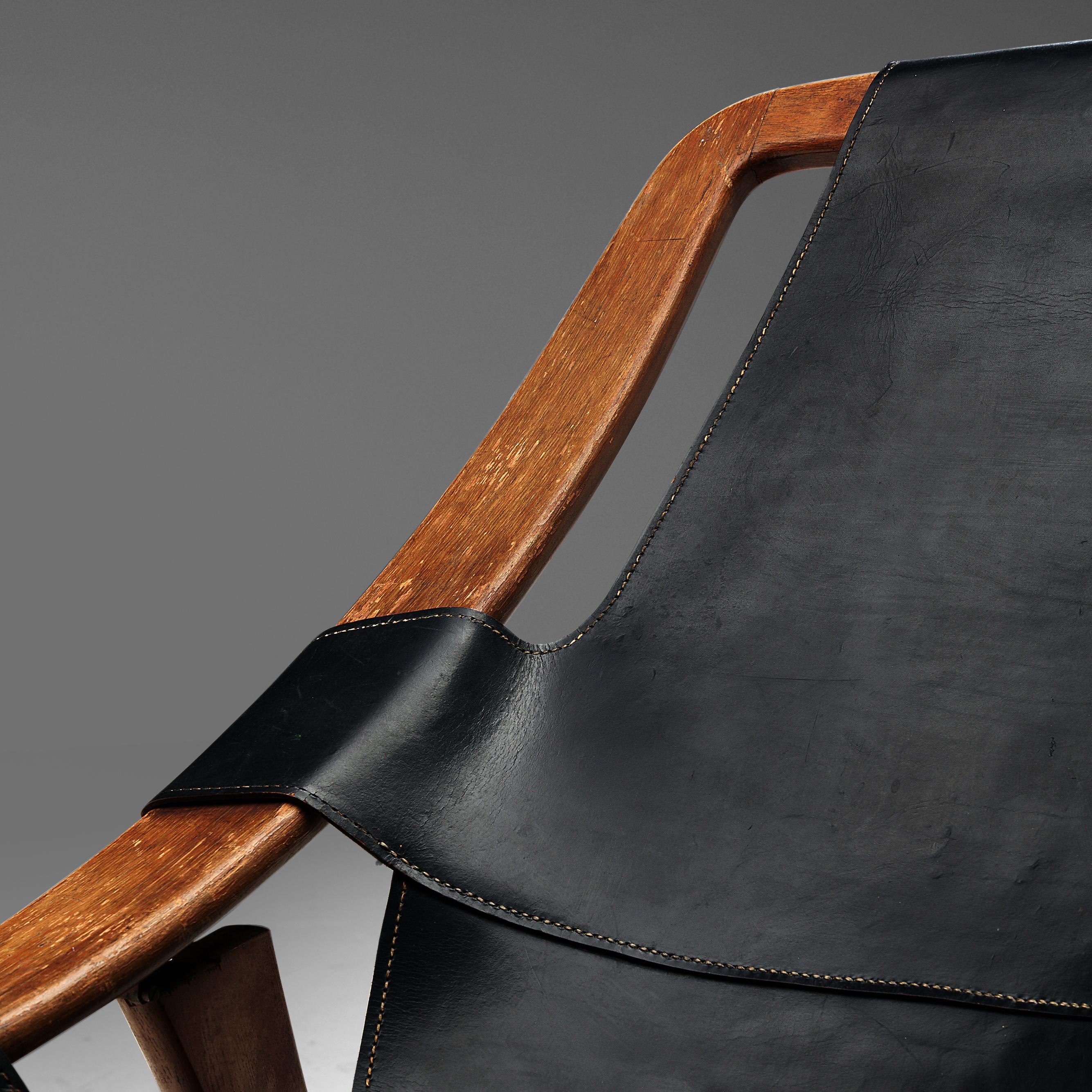 Mid-Century Modern Arne Tidemand Ruud Adjustable 'Holmkollen' Lounge Chair in Black Leather