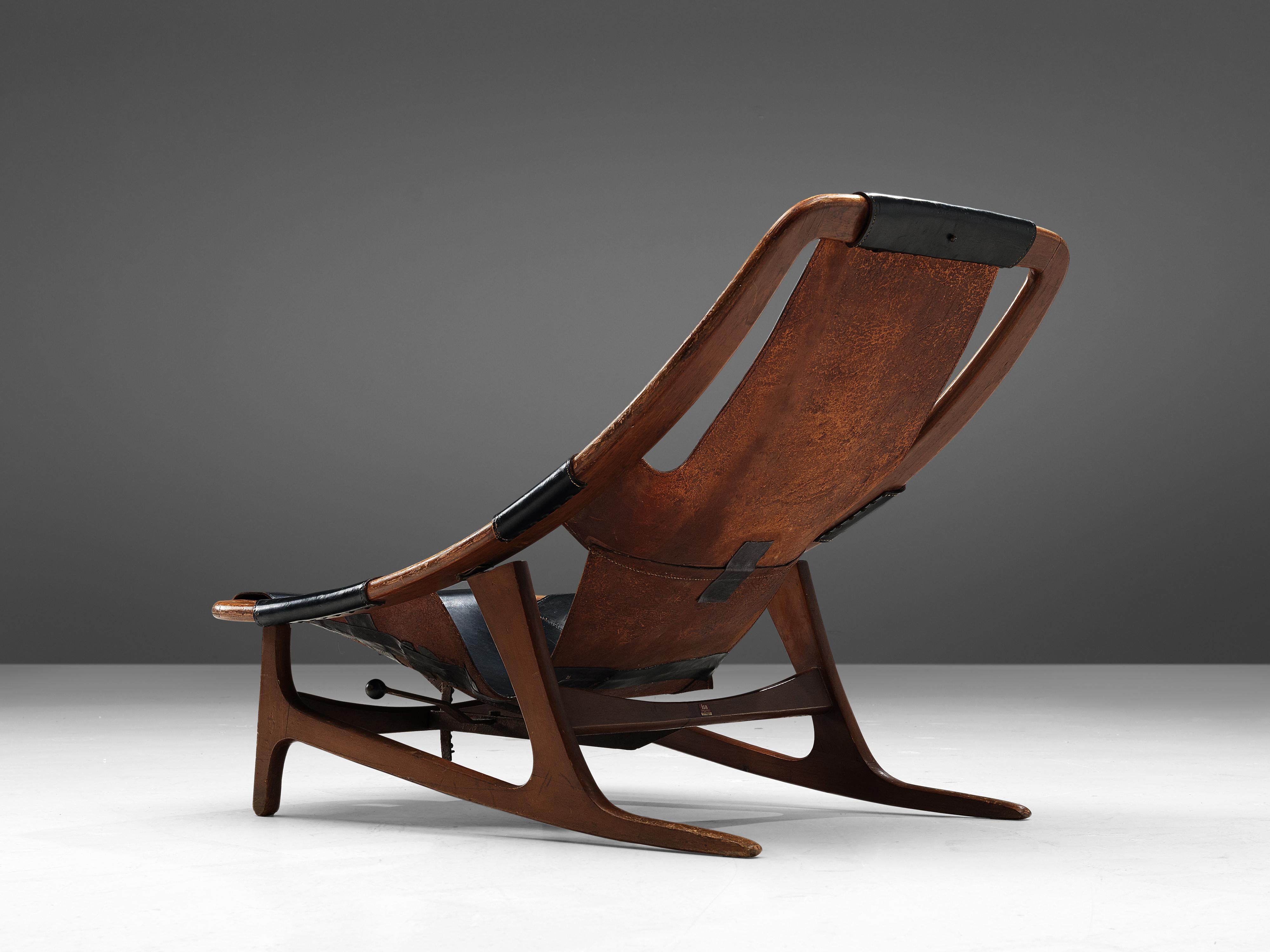 Norwegian Arne Tidemand Ruud Adjustable 'Holmkollen' Lounge Chair in Black Leather