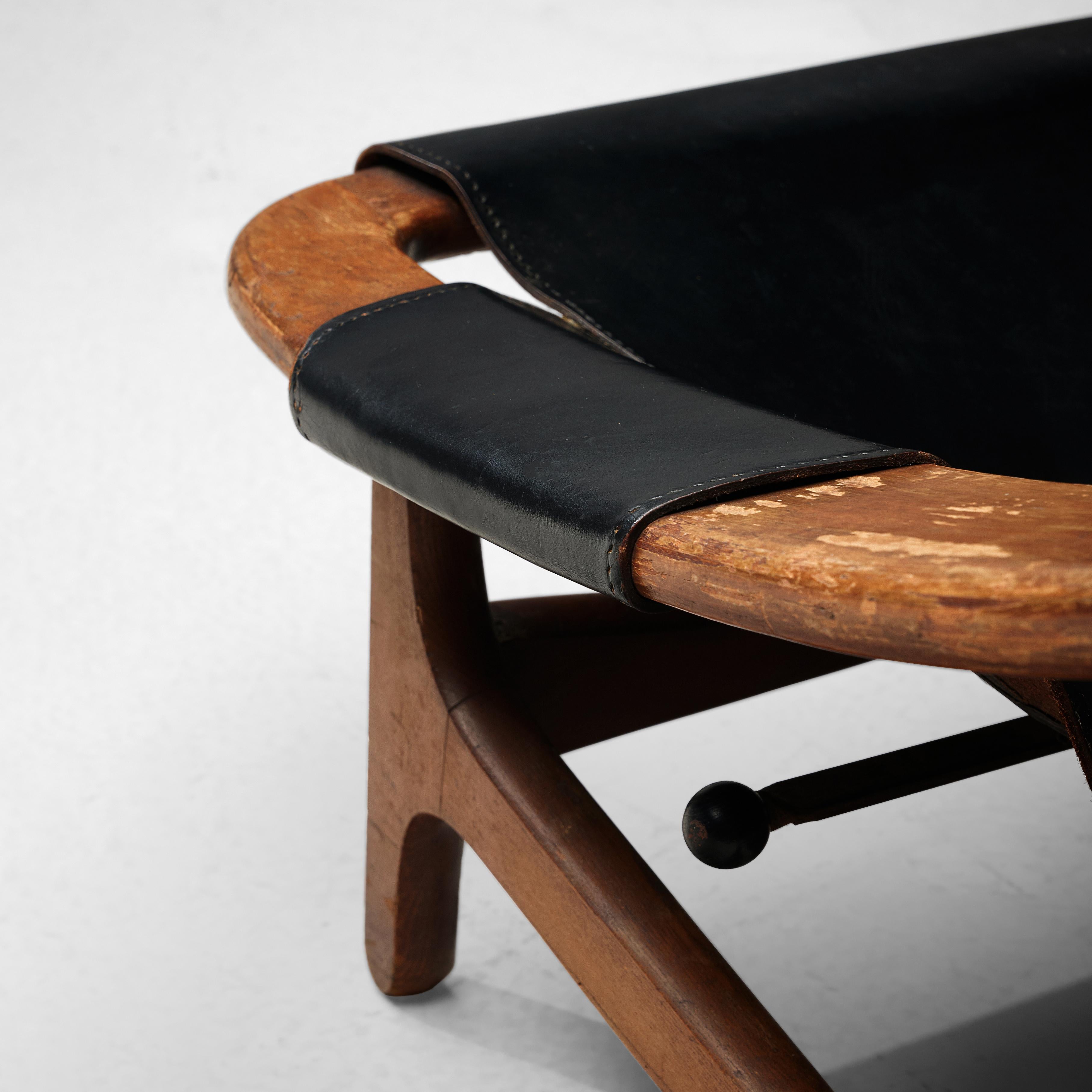 Arne Tidemand Ruud Adjustable 'Holmkollen' Lounge Chair in Black Leather In Good Condition In Waalwijk, NL