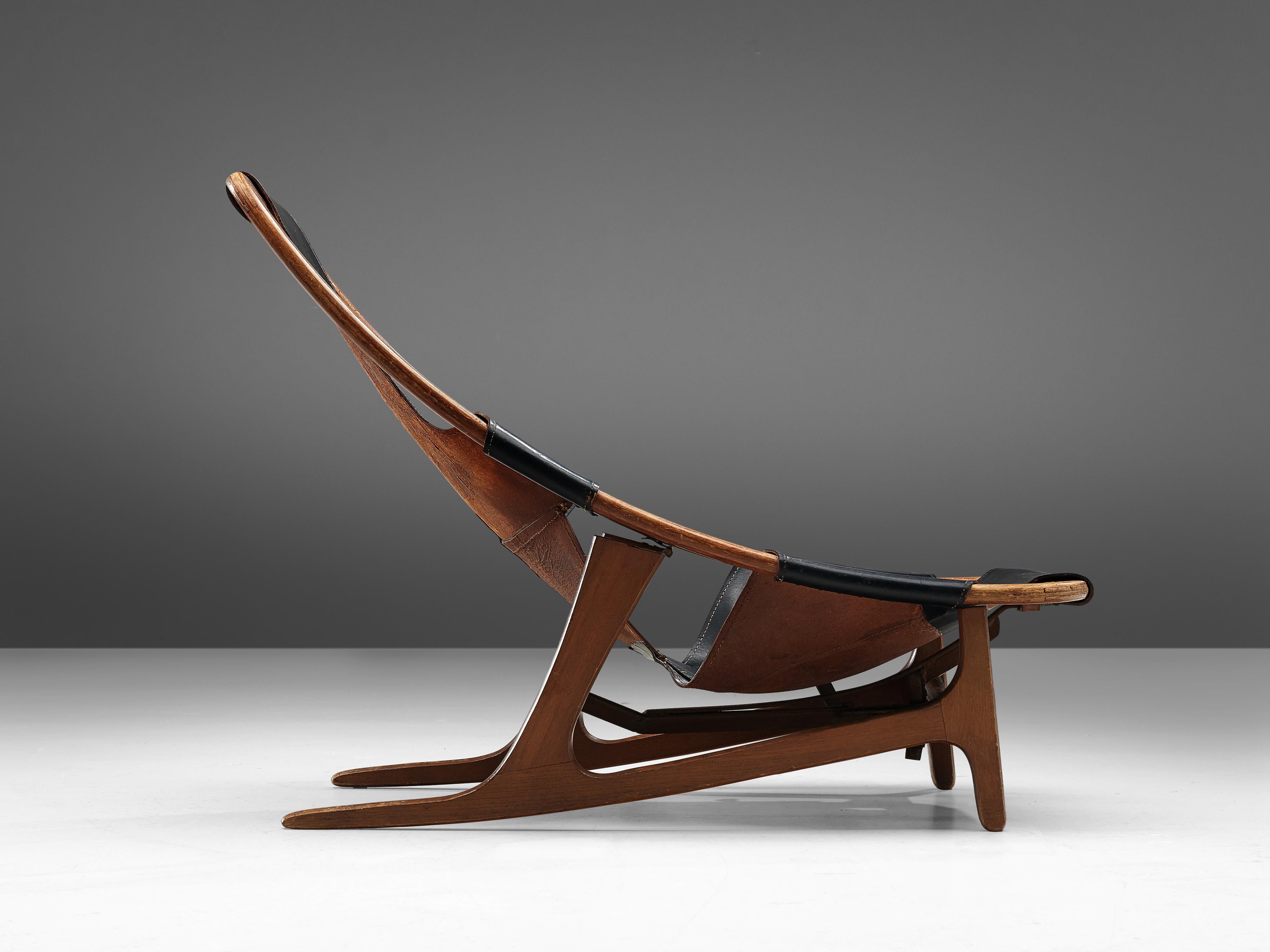 Mid-20th Century Arne Tidemand Ruud Adjustable 'Holmkollen' Lounge Chair in Black Leather