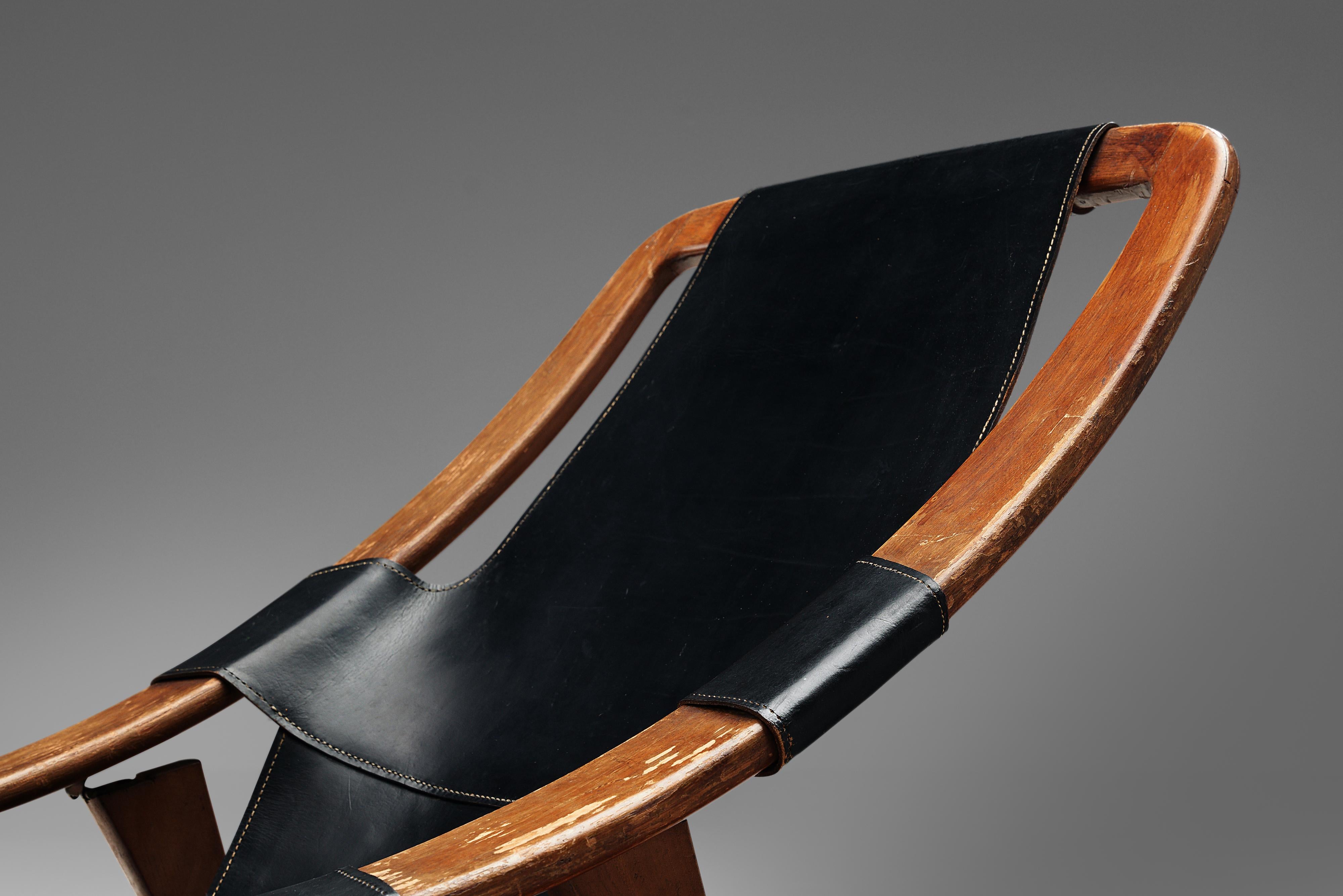 Arne Tidemand Ruud Adjustable 'Holmkollen' Lounge Chair in Black Leather 2