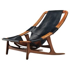 Arne Tidemand Ruud Adjustable 'Holmkollen' Lounge Chair in Black Leather