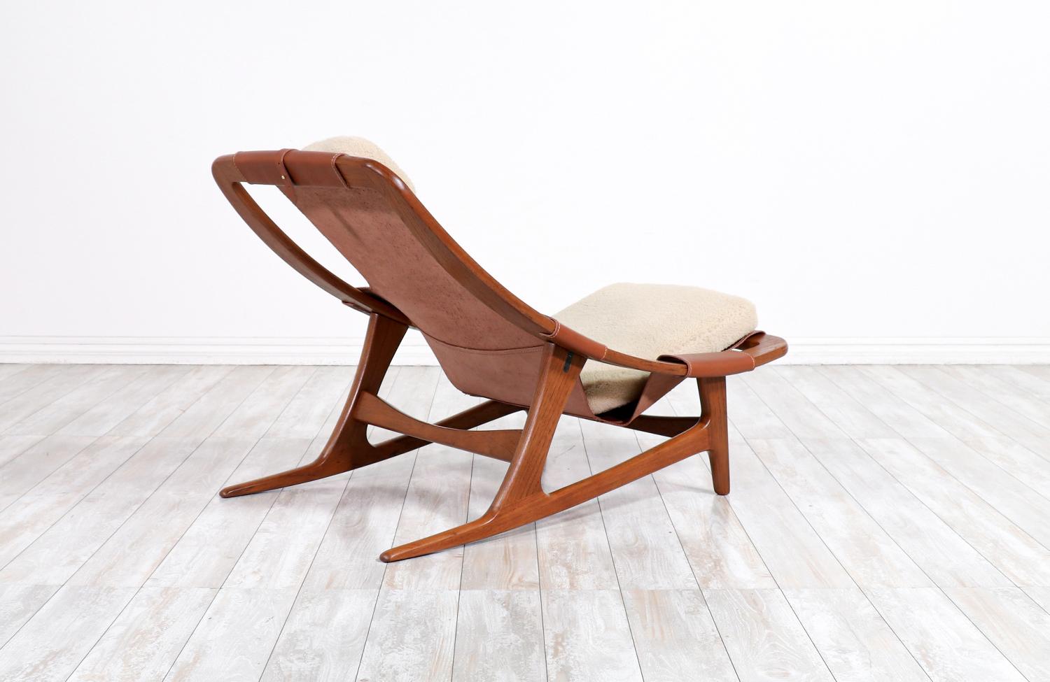 Norwegian Arne Tidemand Ruud Cognac Leather & Shirley Sheep Skin Lounge Chair