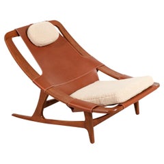 Fauteuil de salon Arne Tidemand Ruud en cuir cognac et peau de mouton Shirley