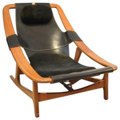 Vintage Arne Tidemand Ruud for ISA 'Holmkollen' Lounge Chair in Black Leather