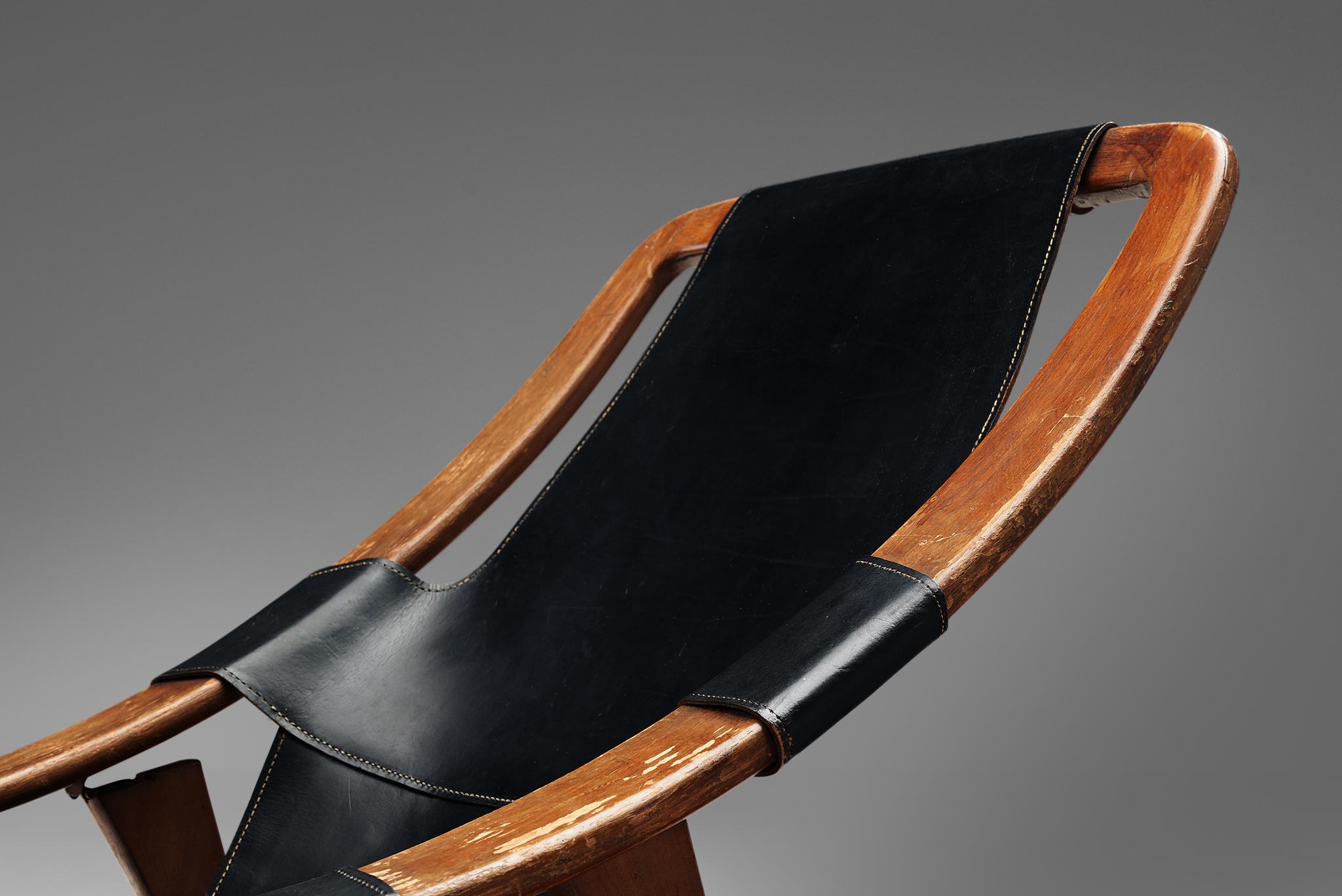 Arne Tidemand Ruud for ISA 'Holmkollen' Lounge Chair in Black Leather In Good Condition In Waalwijk, NL