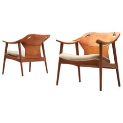 Arne Tidemand Ruud Pair of Armchairs Model '3050' in Leather and Oak