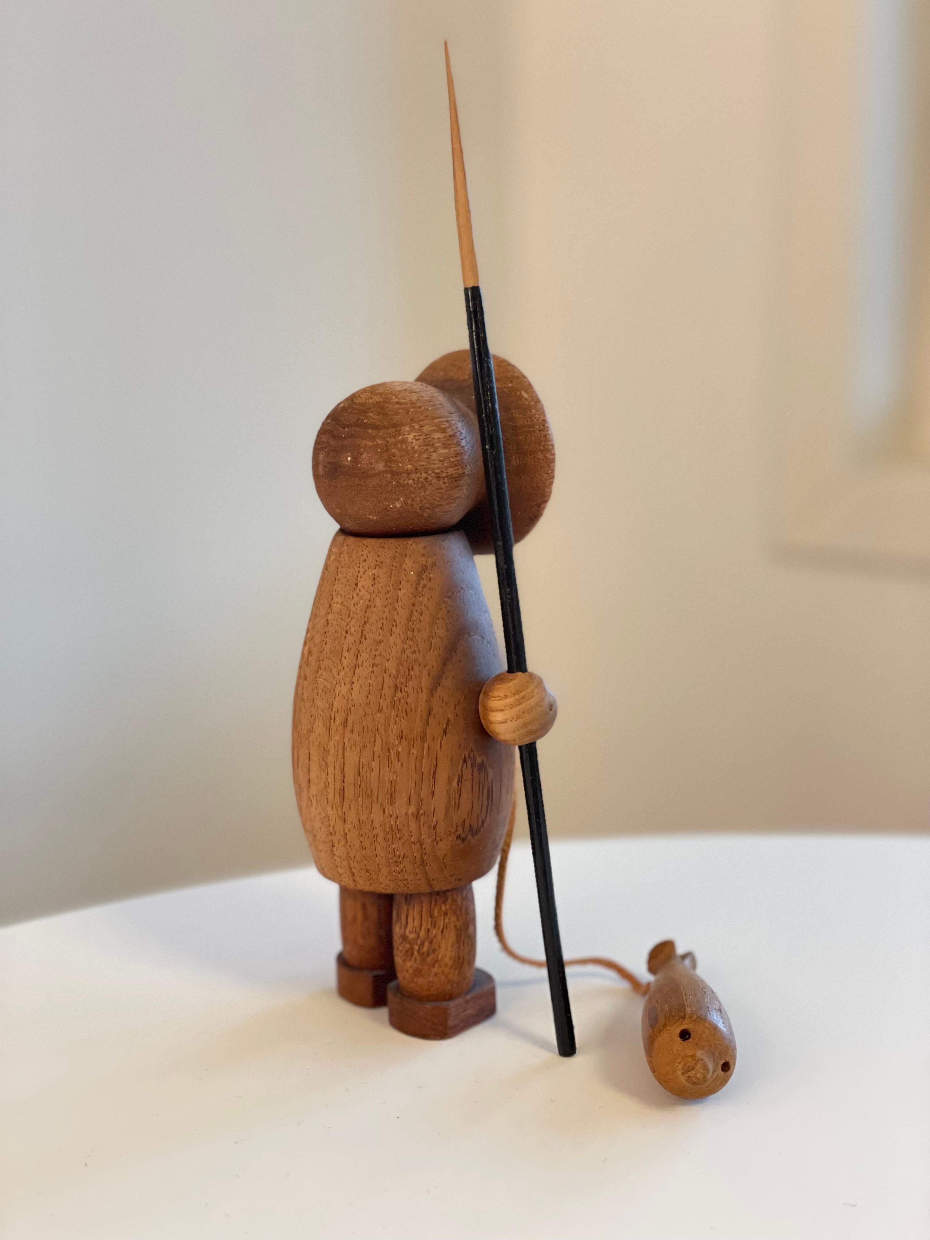 20th Century Arne Tjomsland Eskimo in Teak With Seal & Spear, Scandinavia Norway 1950s