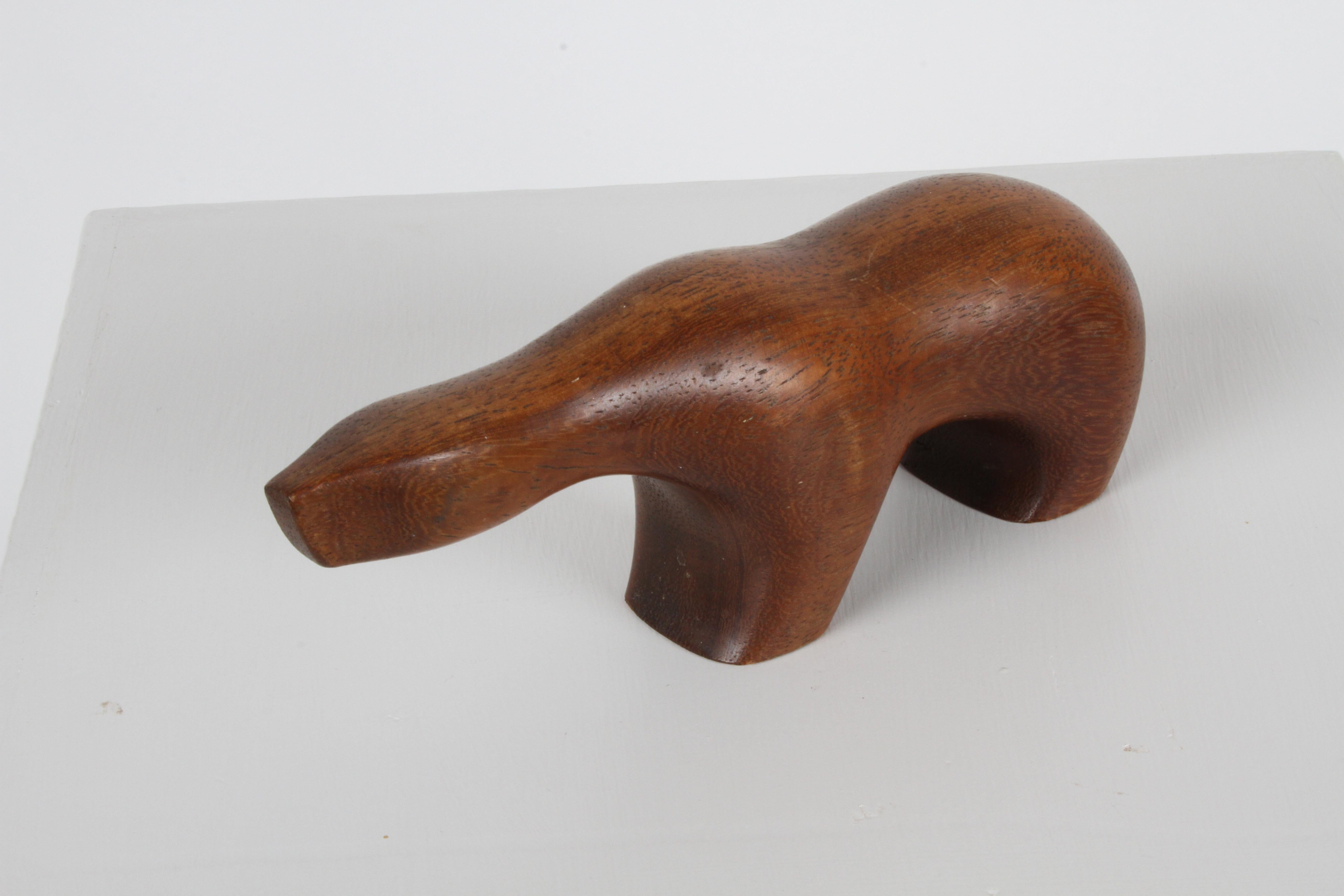 Arne Tjomsland Modernist Carved Polar Bear Sculpture in Teak, Norway In Good Condition For Sale In St. Louis, MO