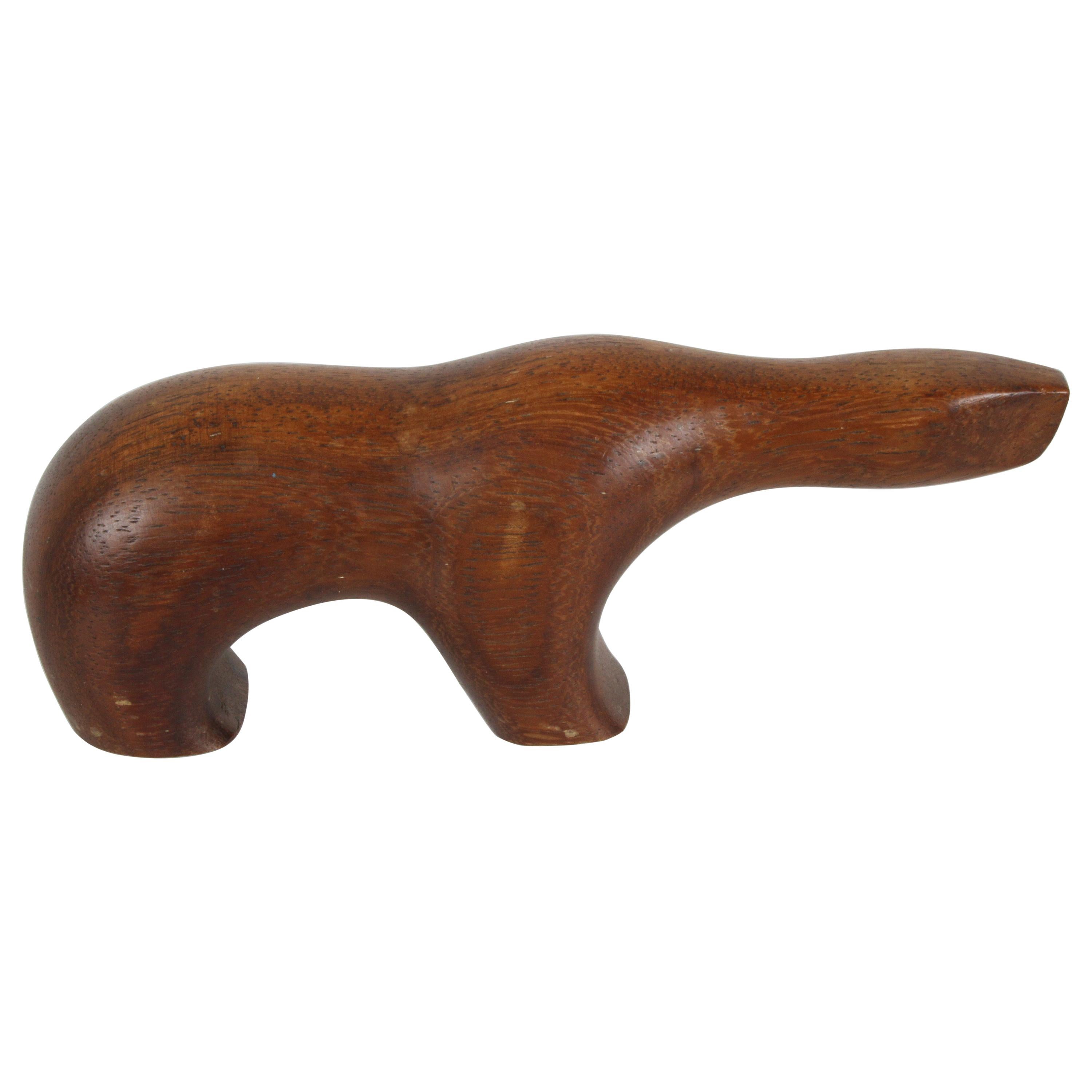 Arne Tjomsland Modernist Carved Polar Bear Sculpture in Teak, Norway For Sale