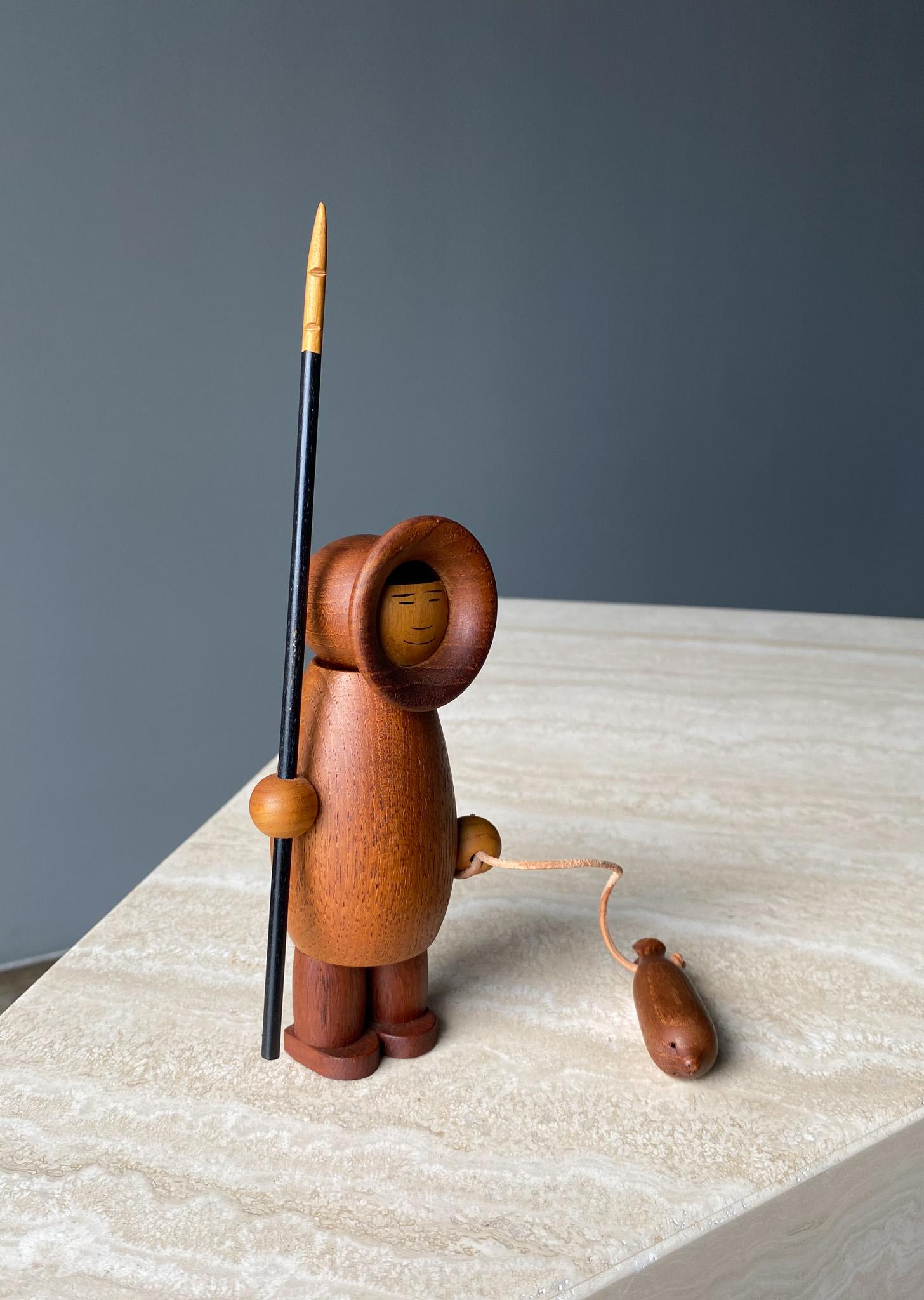 Scandinavian Modern Arne Tjomsland Teak Inuit Eskimo Fisherman, Norway, 1950s