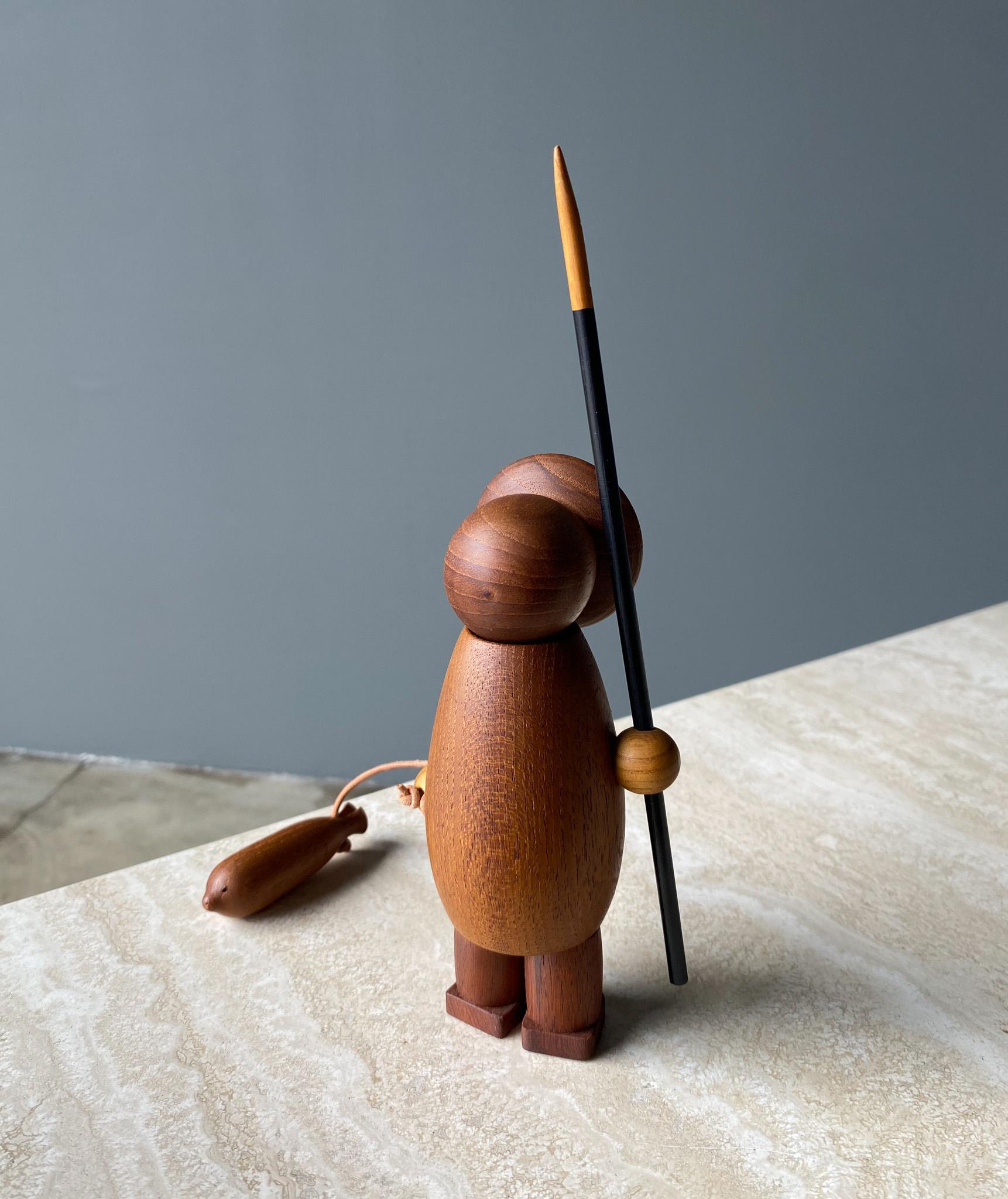 20th Century Arne Tjomsland Teak Inuit Eskimo Fisherman, Norway, 1950s