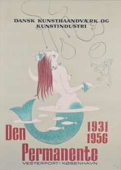 Vintage Arne Ungermann: 'Den Permanente' 1956 original poster Mermaid Copenhagen Danish 