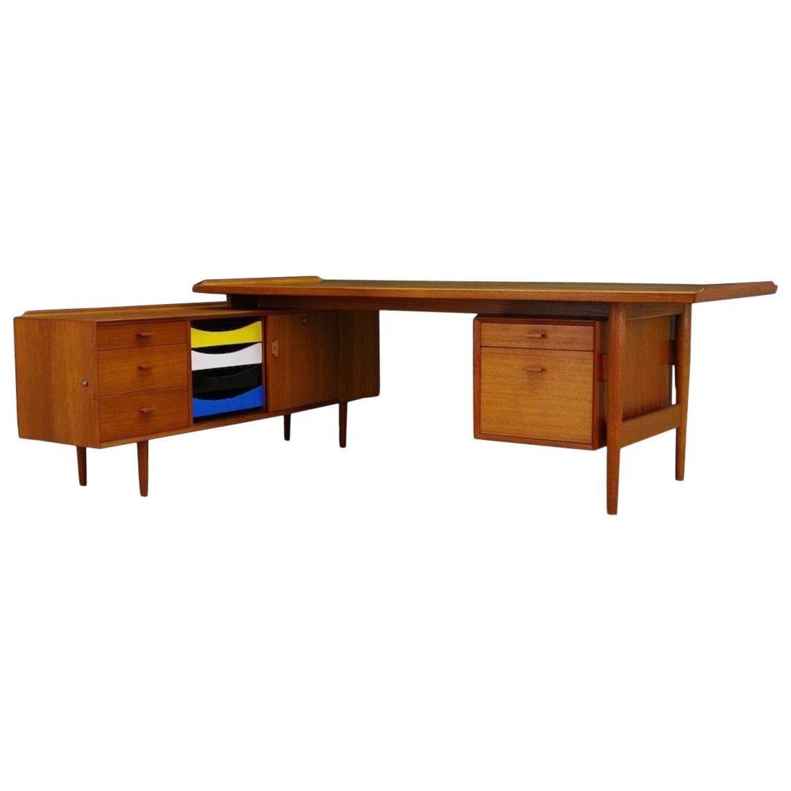 Arne Vodder 1970s Brown Writing Desk Sideboard Teak Sibast For Sale